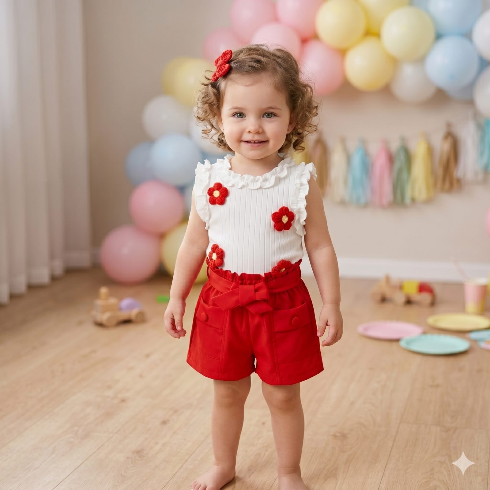 Conjunto short rojo blusa manga sisa. - Conjuntos Short (foto 2)