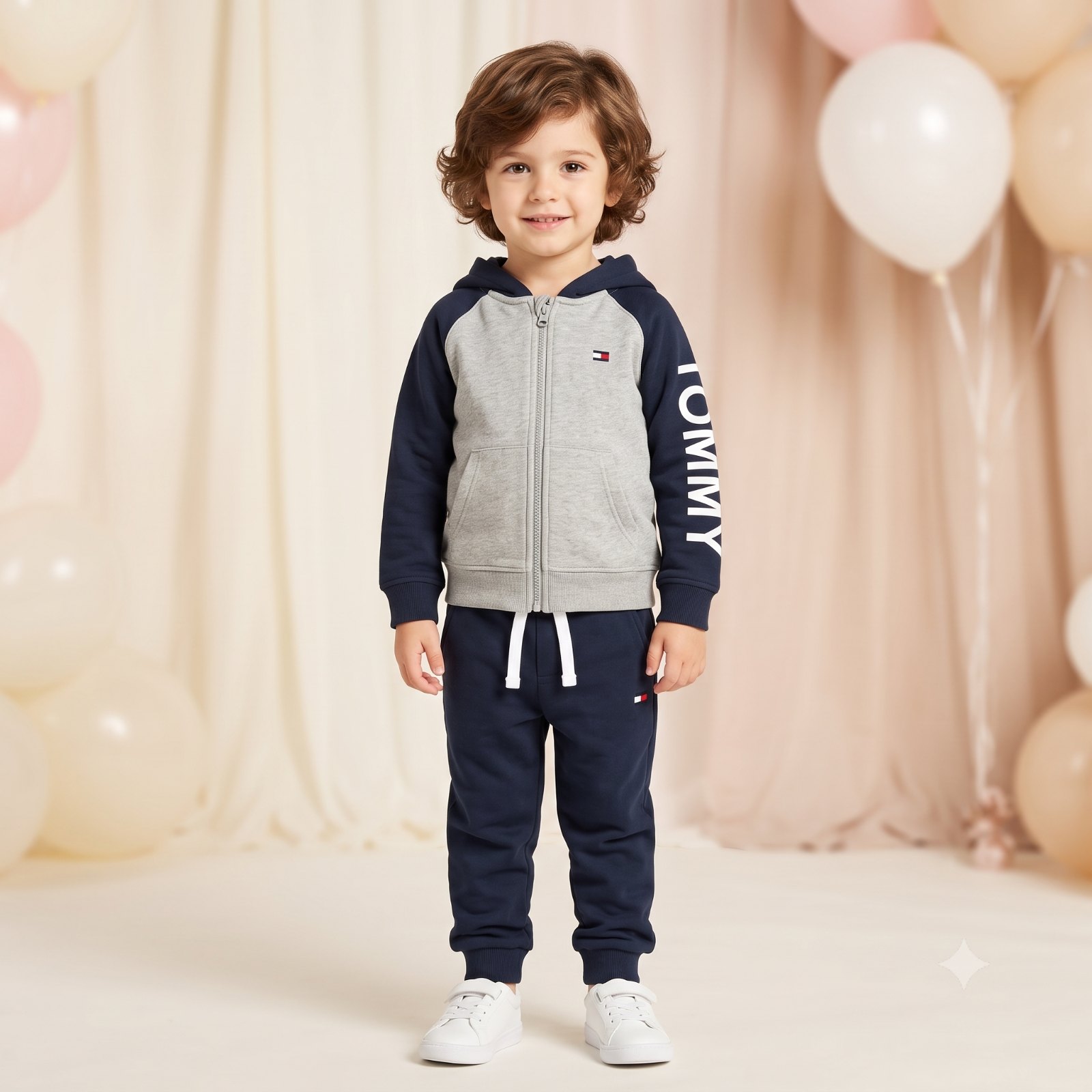 Sudadera Tommy azul oscuro con gris