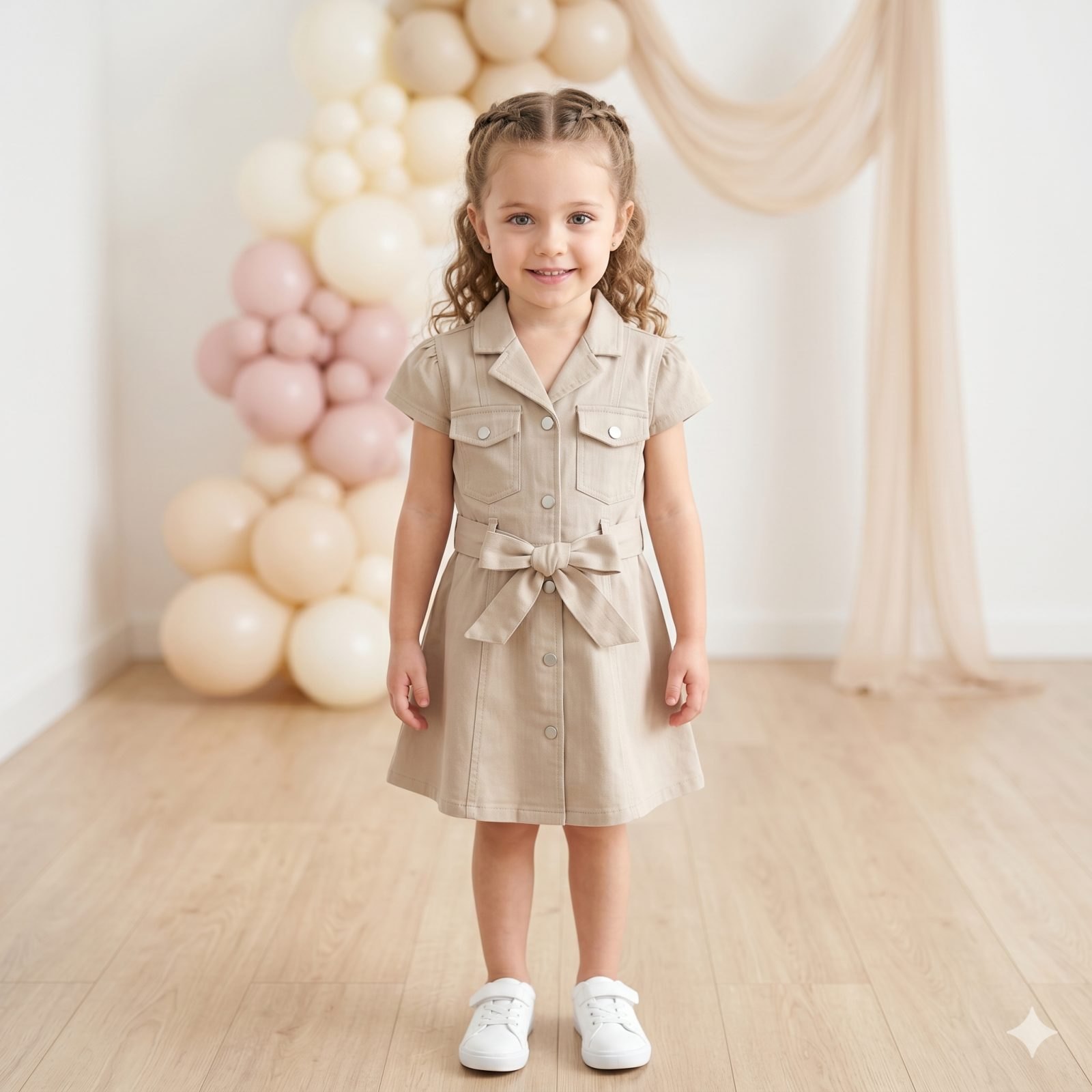 Vestido beige manga corta - Vestidos (foto 2)
