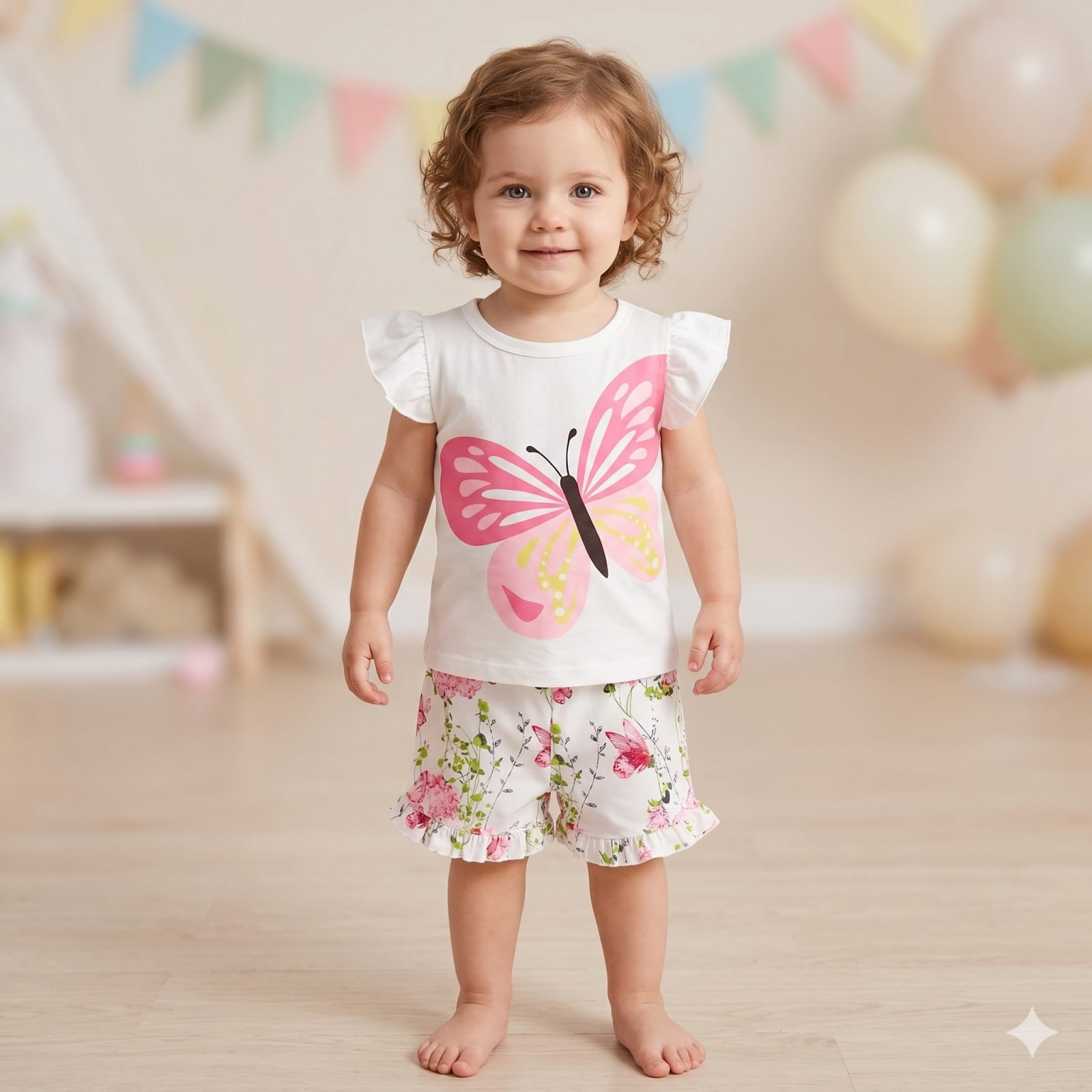 Conjunto short blanco flores y mariposa - Conjuntos Short (foto 2)