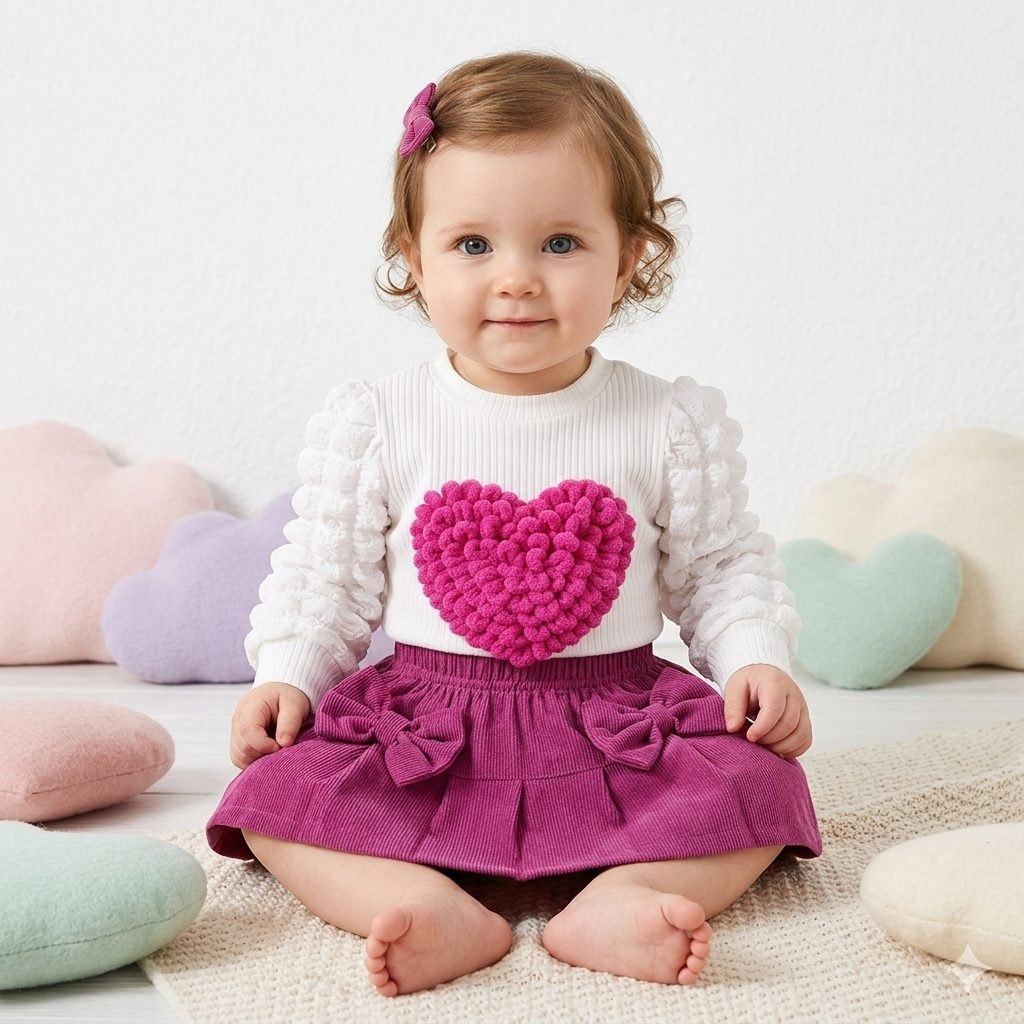 Conjunto blusa blanca corazon Fucsia