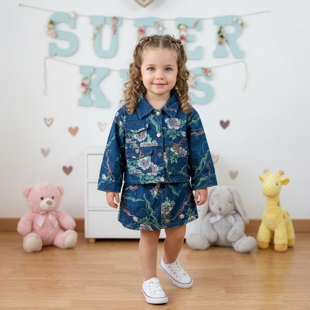 Conjunto falda azul flores