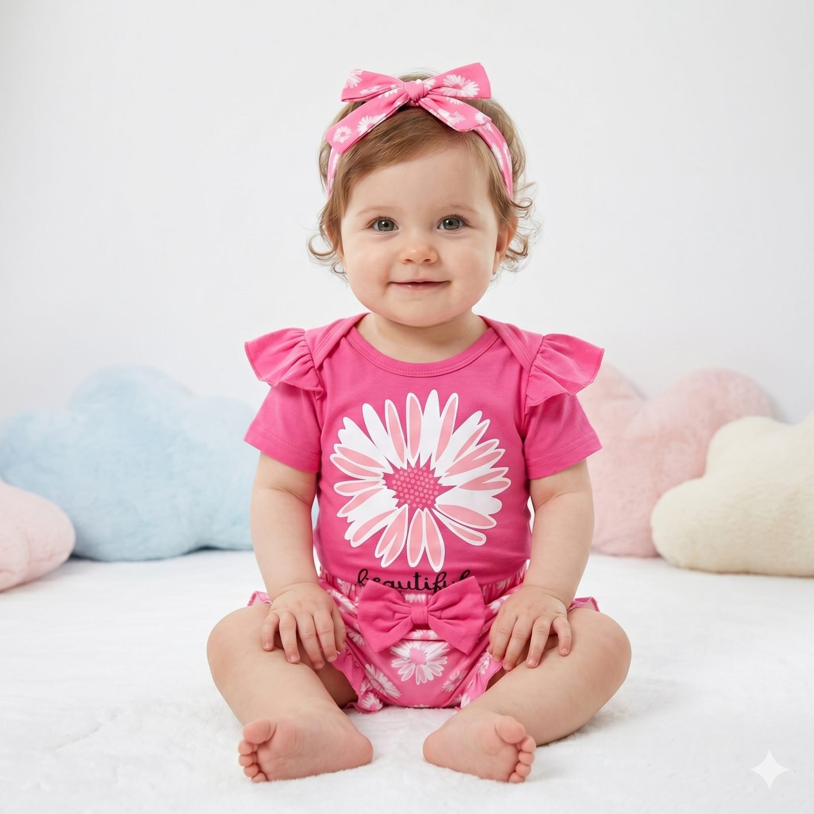 Conjunto short rosado margaritas