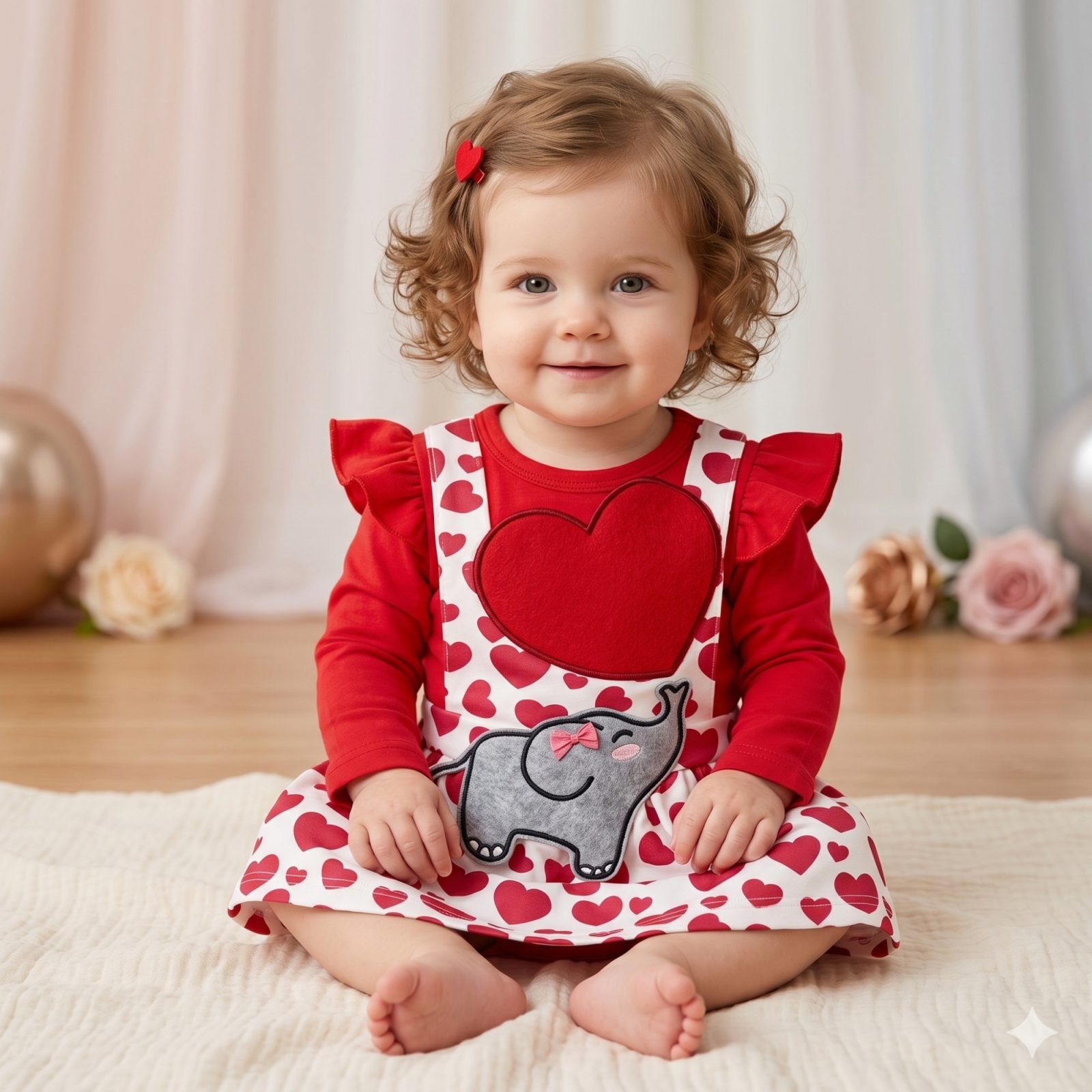 Vestido rojo corazones y elefante