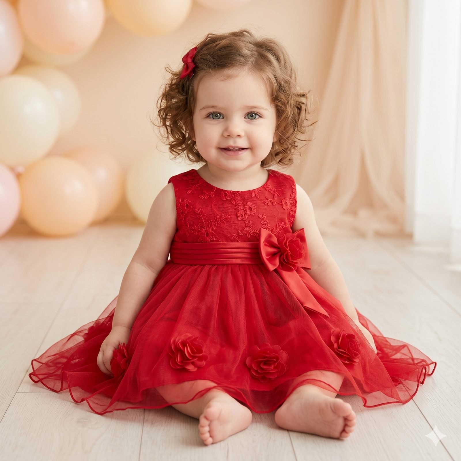 Vestido rojo en tutu rosas