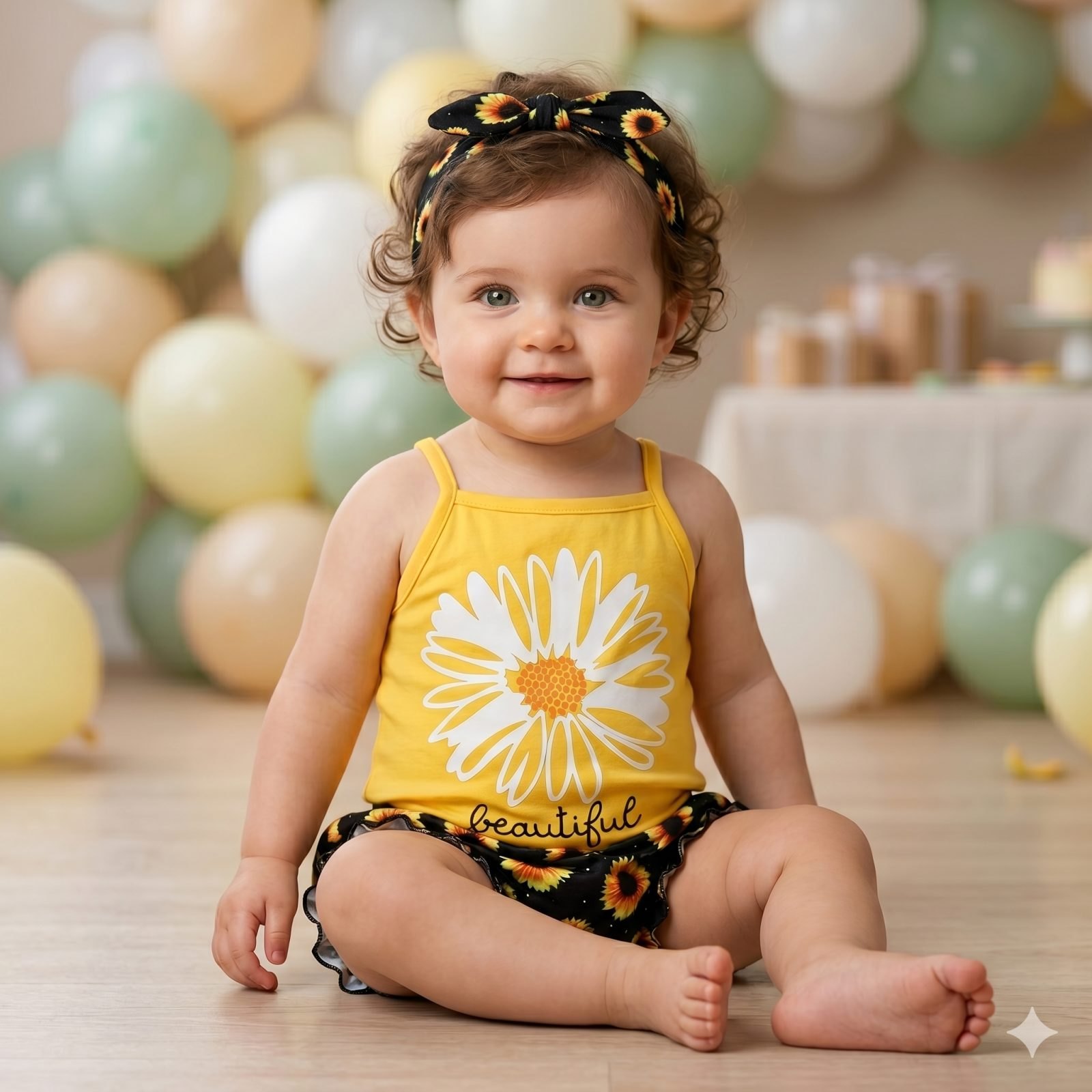 Conjunto Short negro/amarillo girasoles - Conjuntos Short (foto 2)
