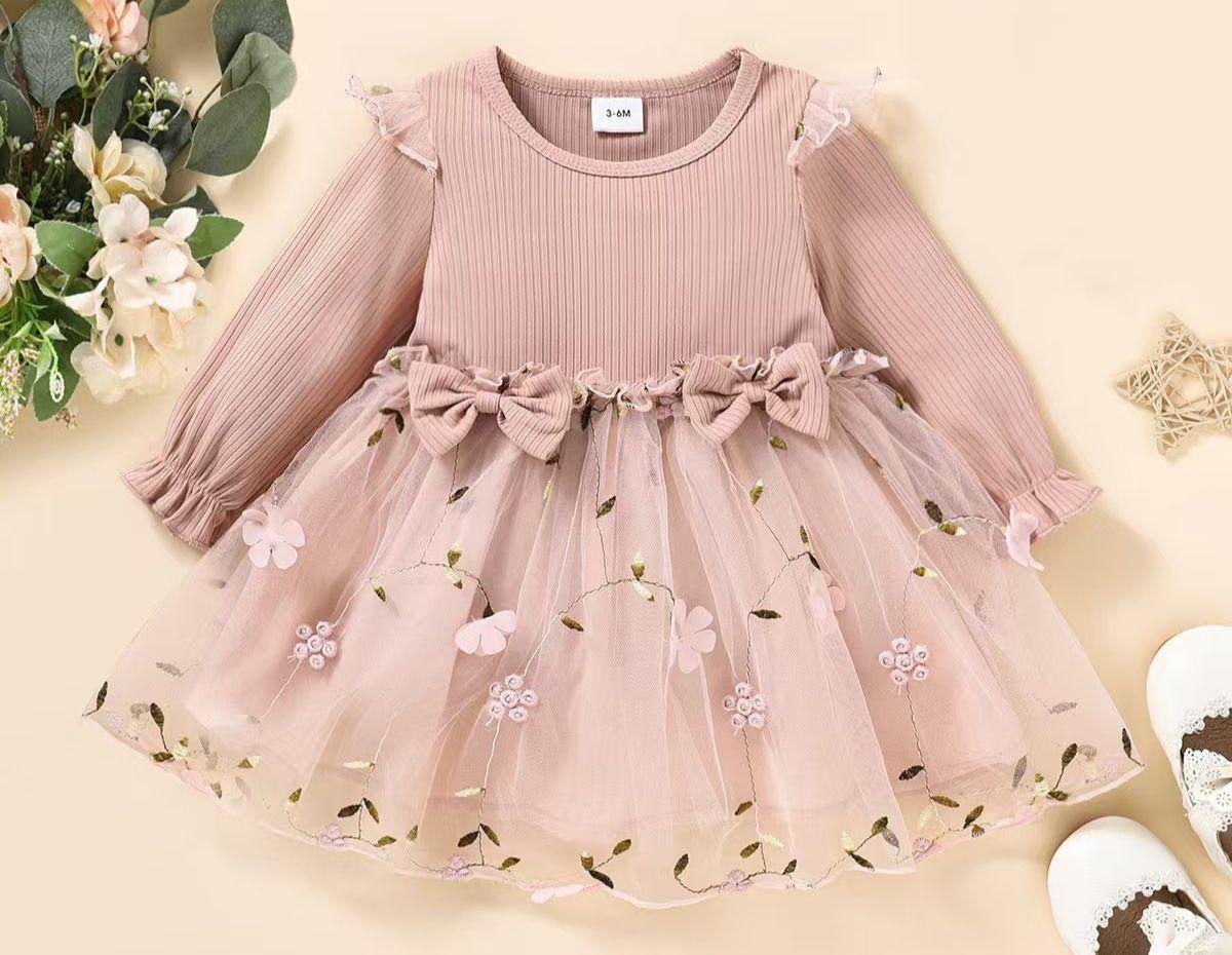 Vestido palo de rosa algodón y tutu flores - Vestidos (foto 2)