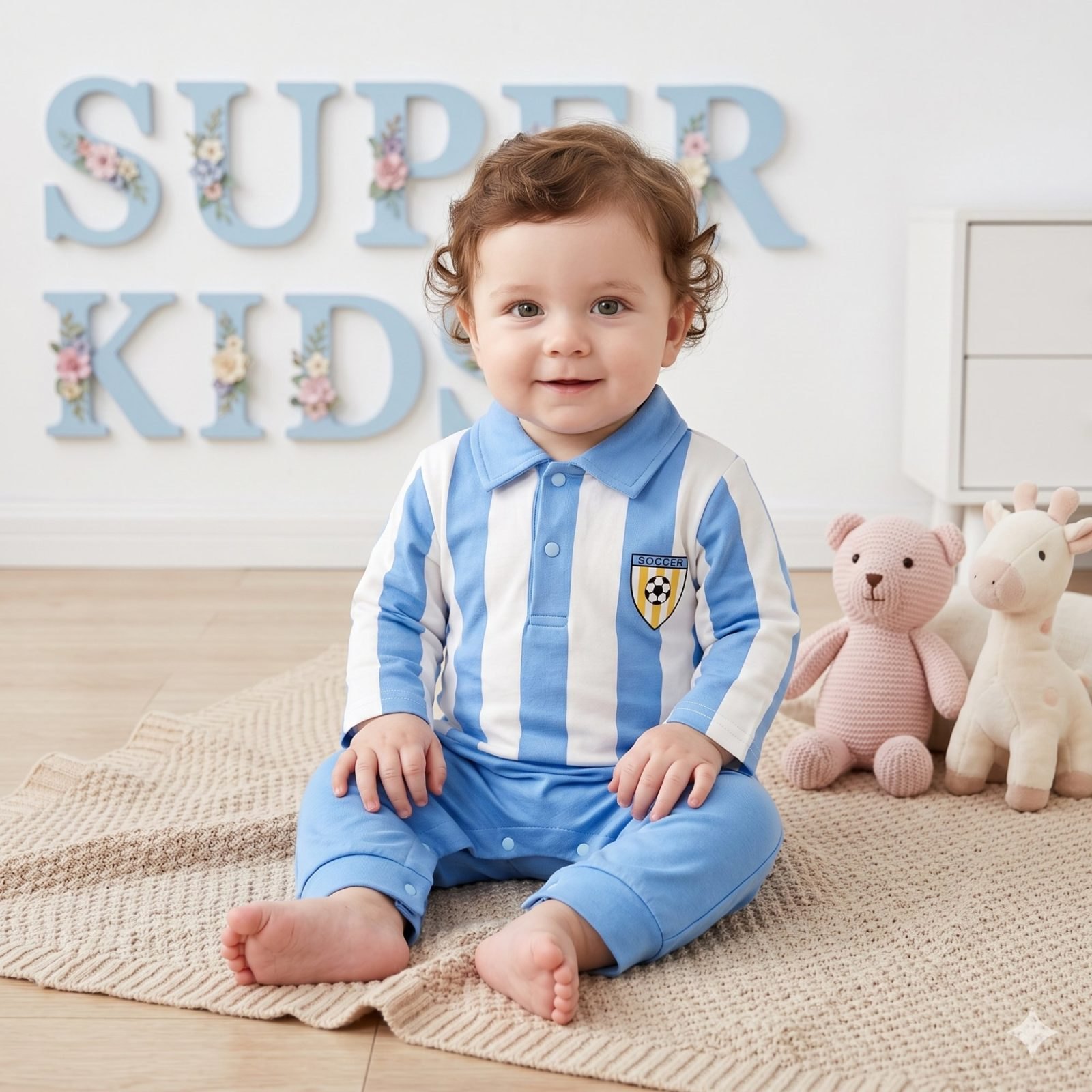 Mameluco Azul/ blanco Soccer - Mamelucos/Enterizos $25.000
