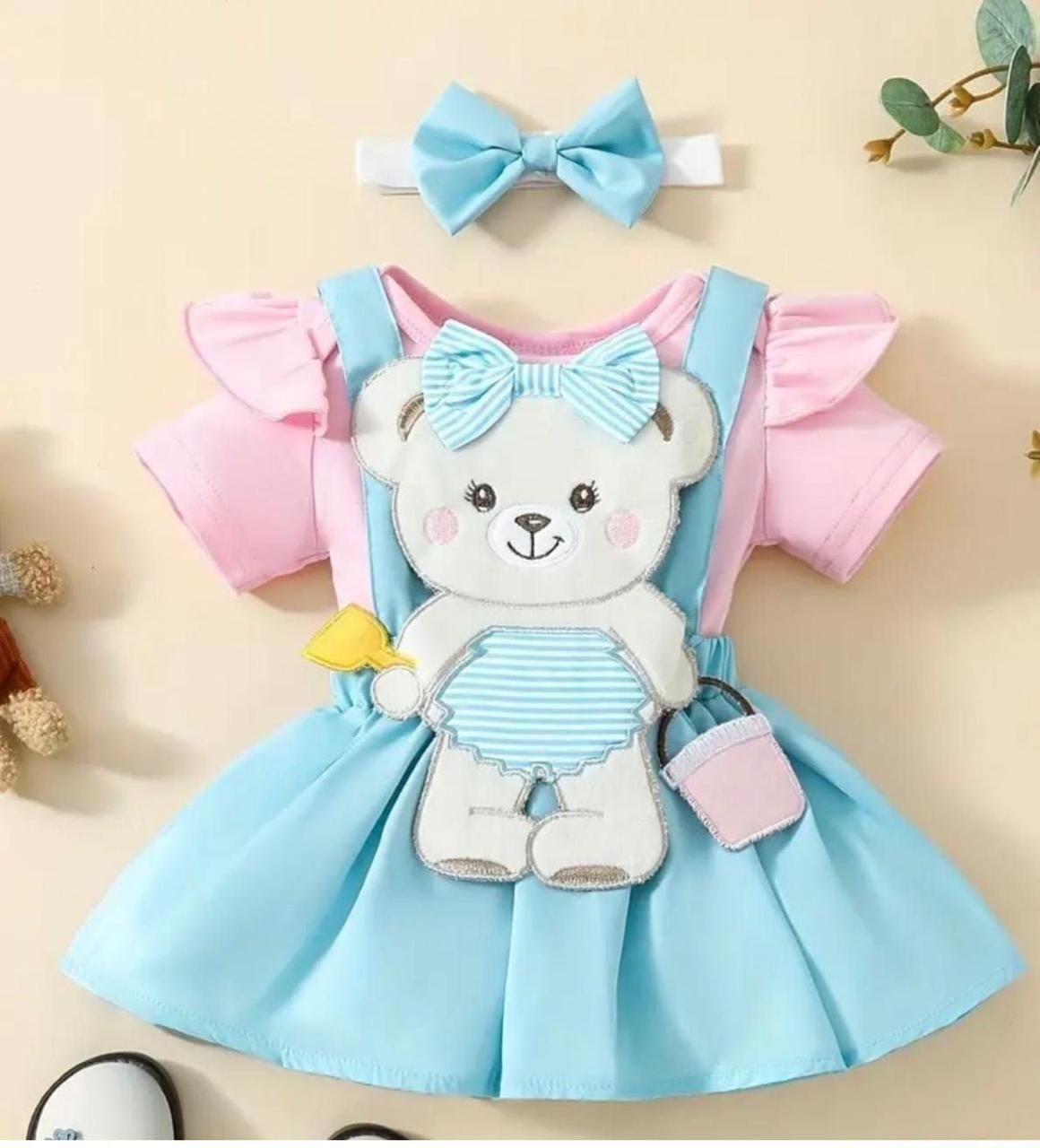 Vestido azul ciel/rosado osita - Vestidos (foto 3)