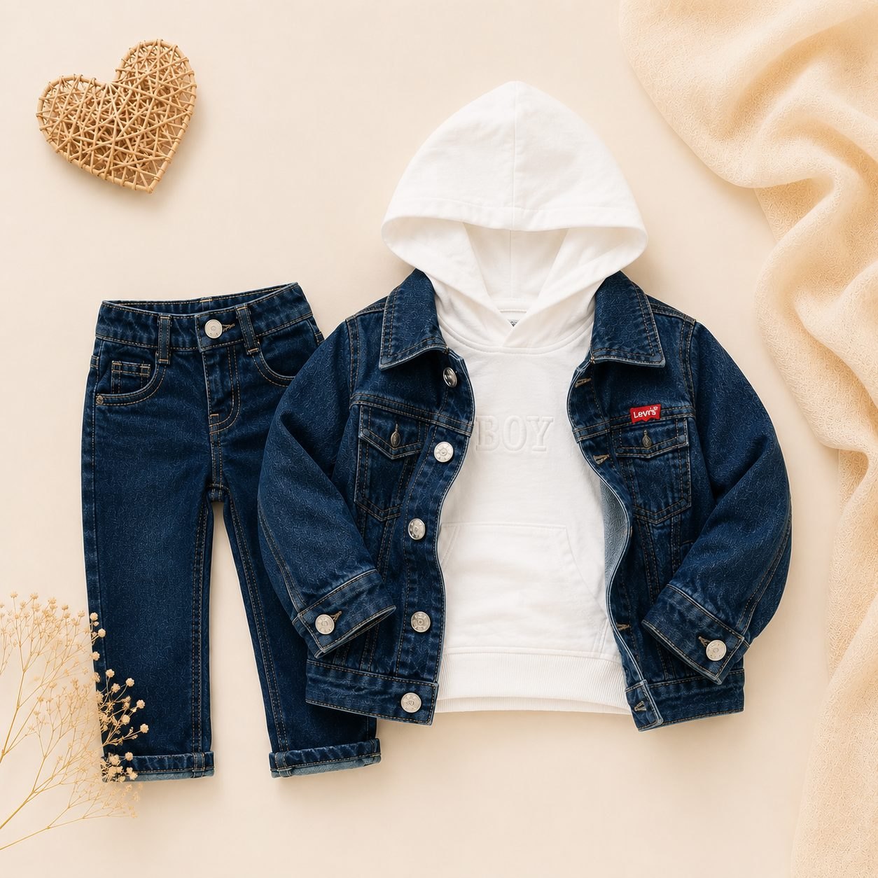 Conjunto jeans oscuro, chaqueta buso blanco - Conjuntos Set x3 (foto 2)