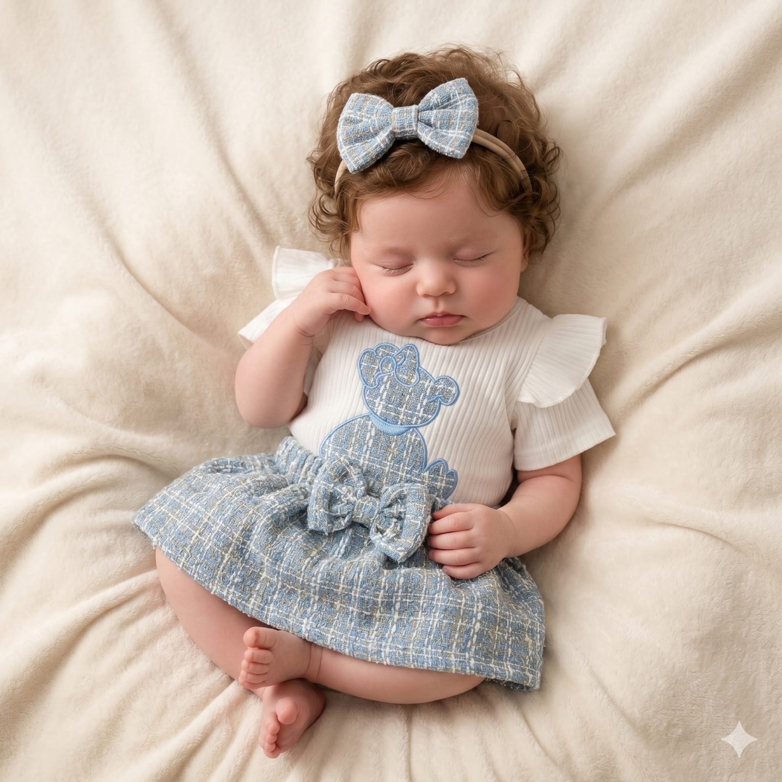 Conjunto body y falda osita azul celeste