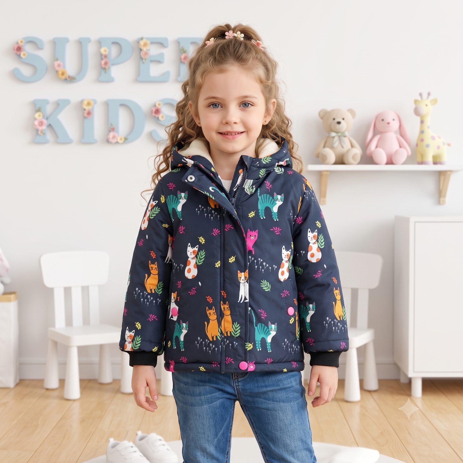 Chaqueta azul gatitos - Camisas, Busos y Chaquetas.