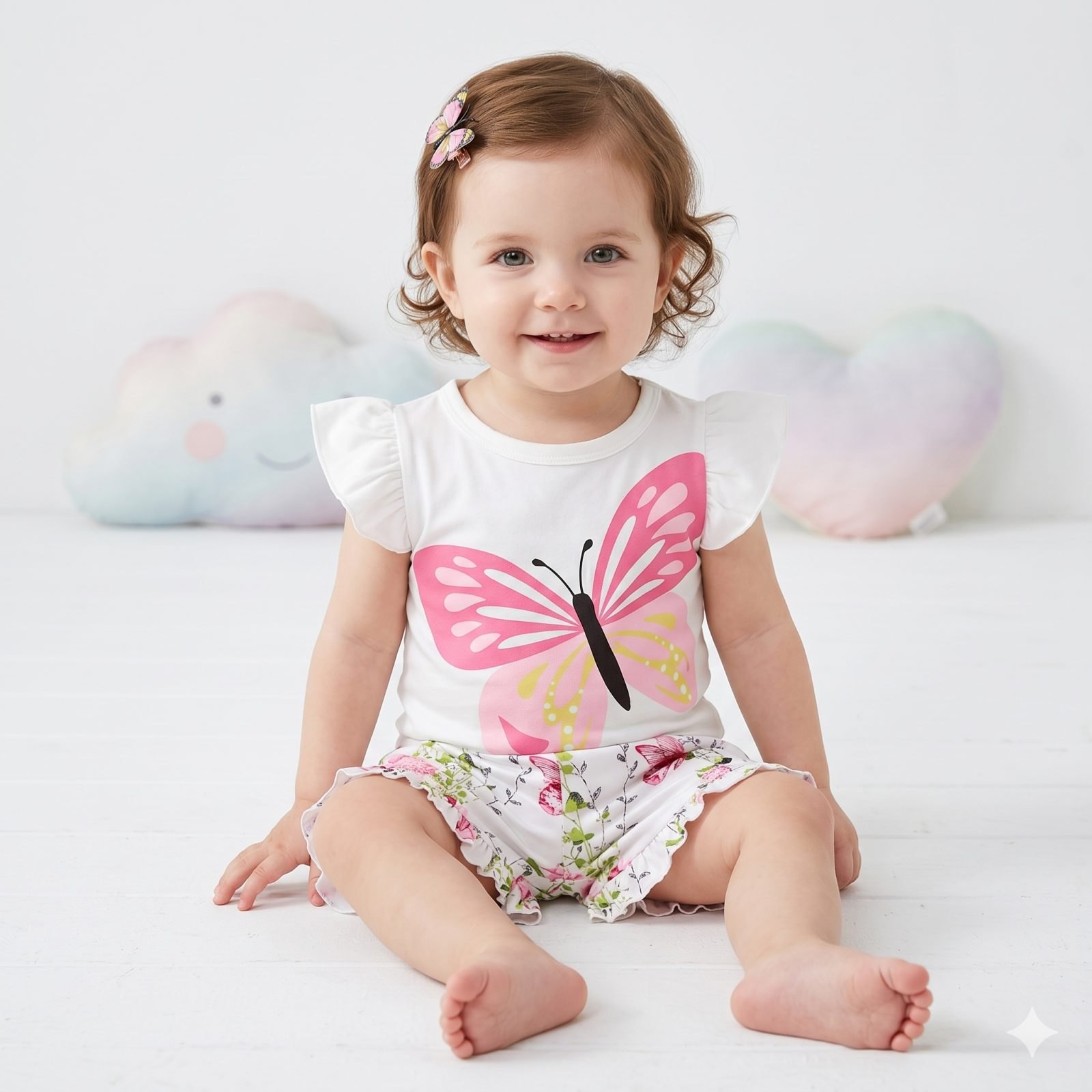 Conjunto short blanco flores y mariposa