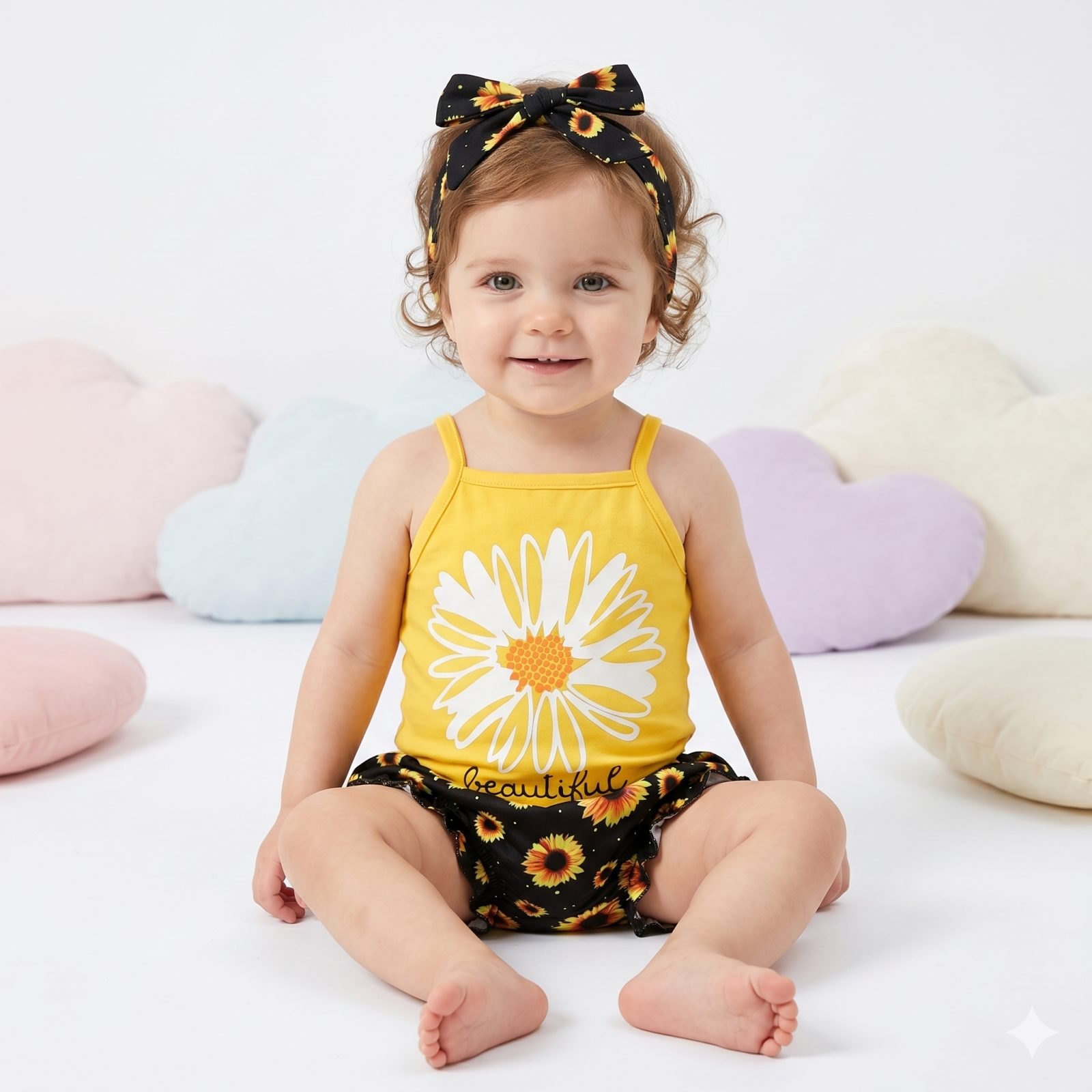 Conjunto Short negro/amarillo girasoles