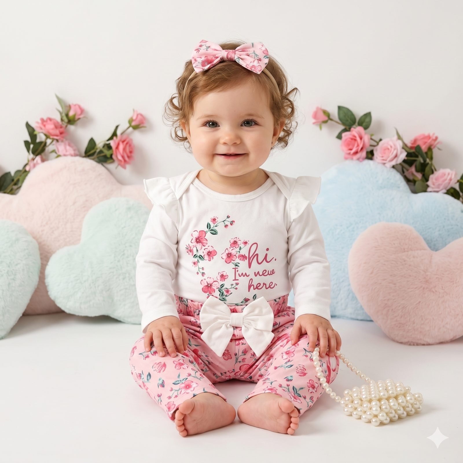 Conjunto rosado floreado - Conjuntos pantalón