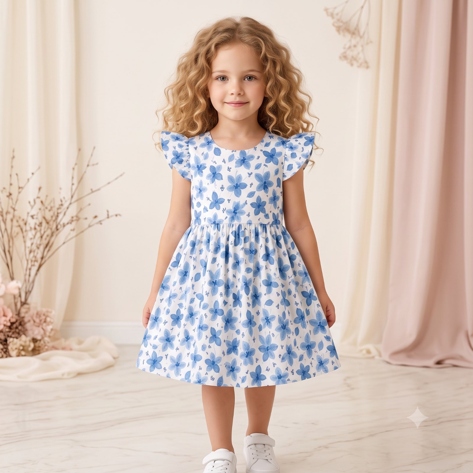 Vestido blanco flores azules - Vestidos