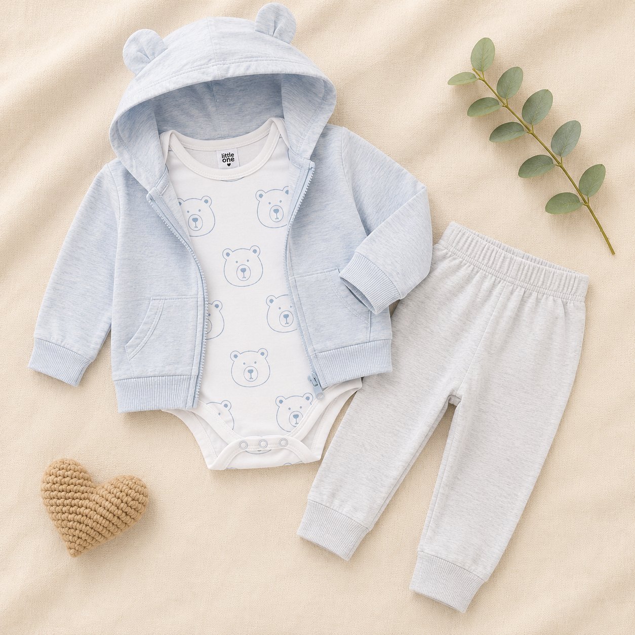 Conjunto Chaqueta celeste orejitas - Conjuntos Set x3 (foto 2)