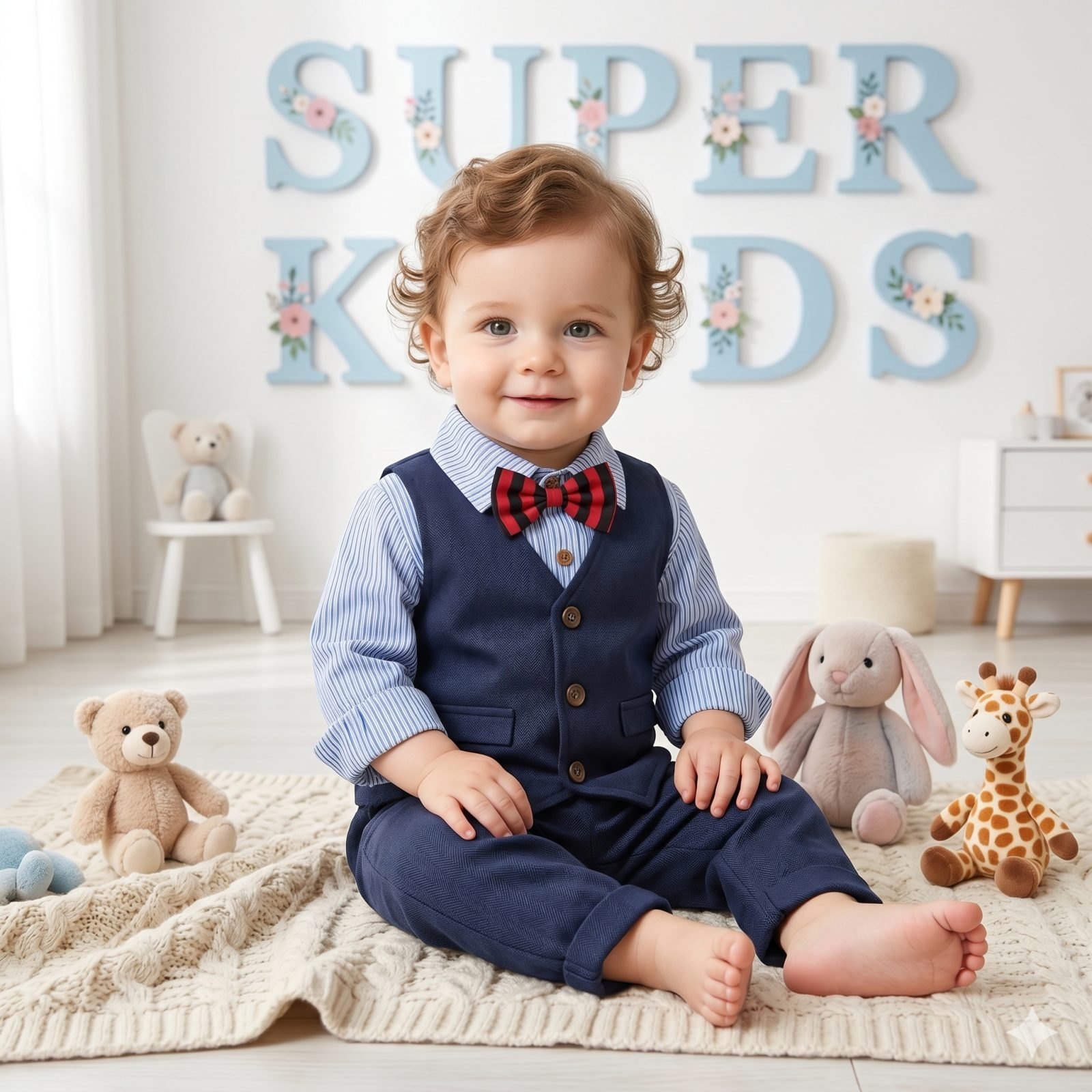 Conjunto azul chaleco - Mamelucos y Conjuntos Elegantes
