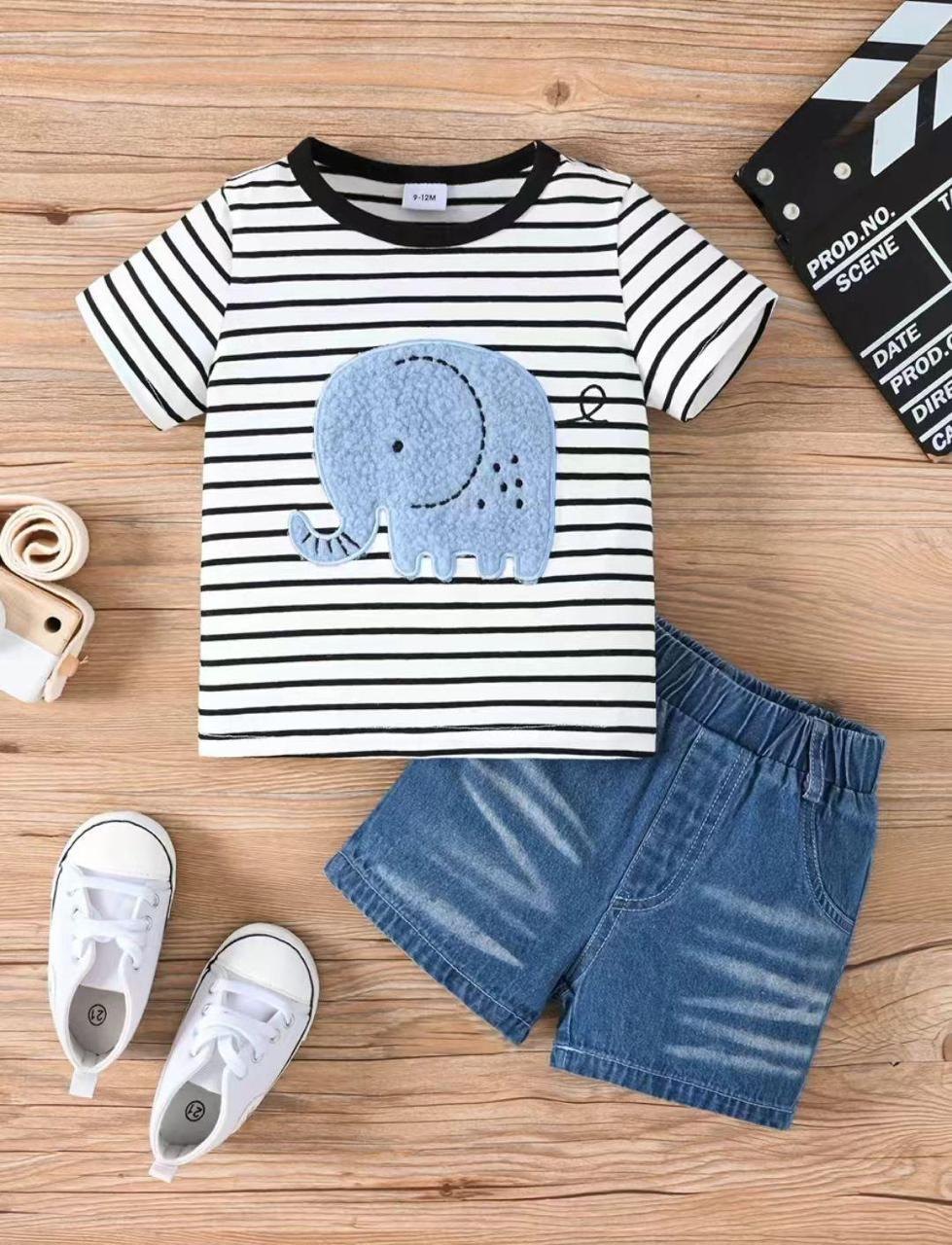 Conjunto short jeans buso rayas elefante. - Conjuntos Short (foto 3)