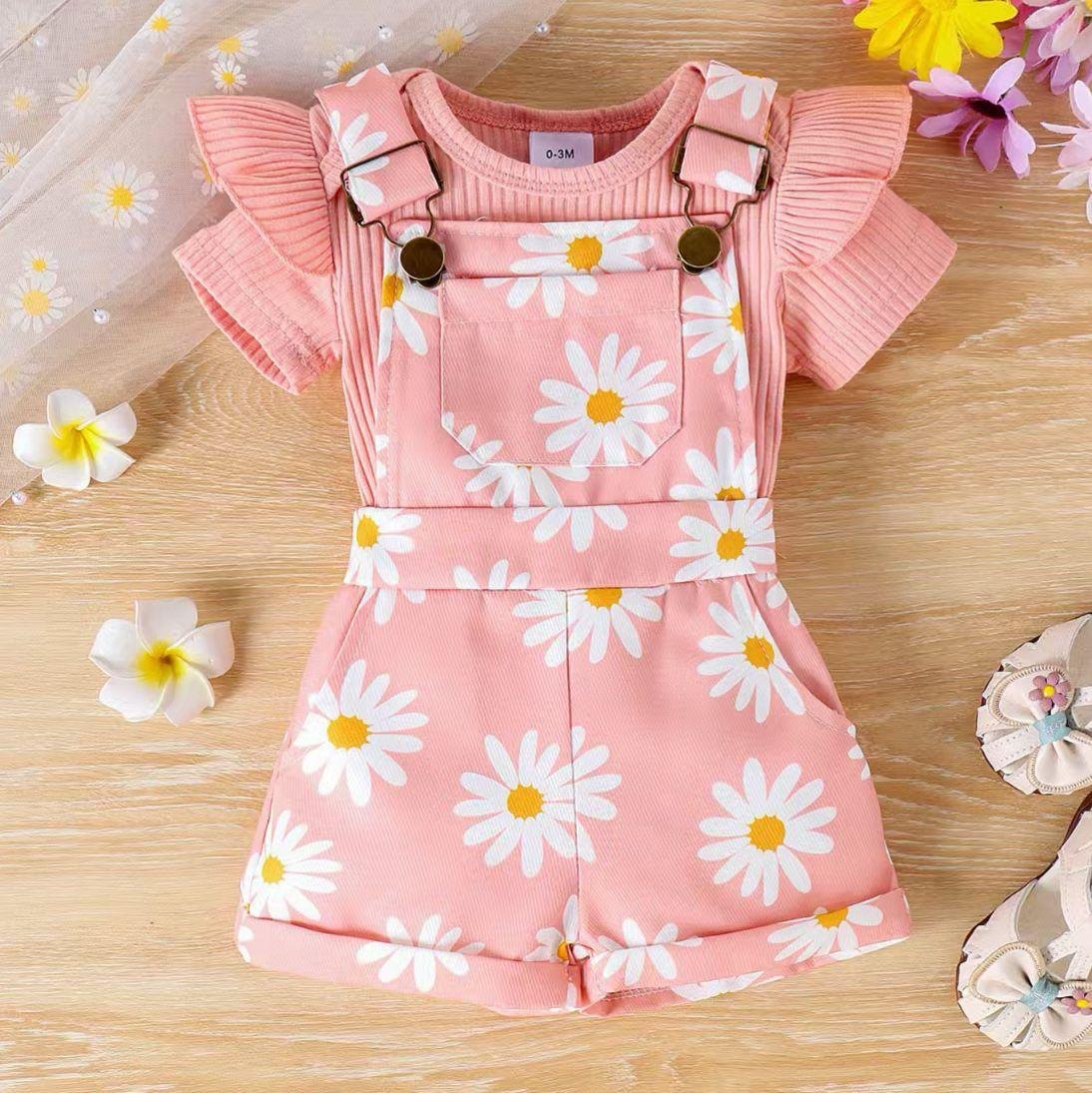 Conjunto Overol rosado margaritas - Conjuntos Short (foto 3)