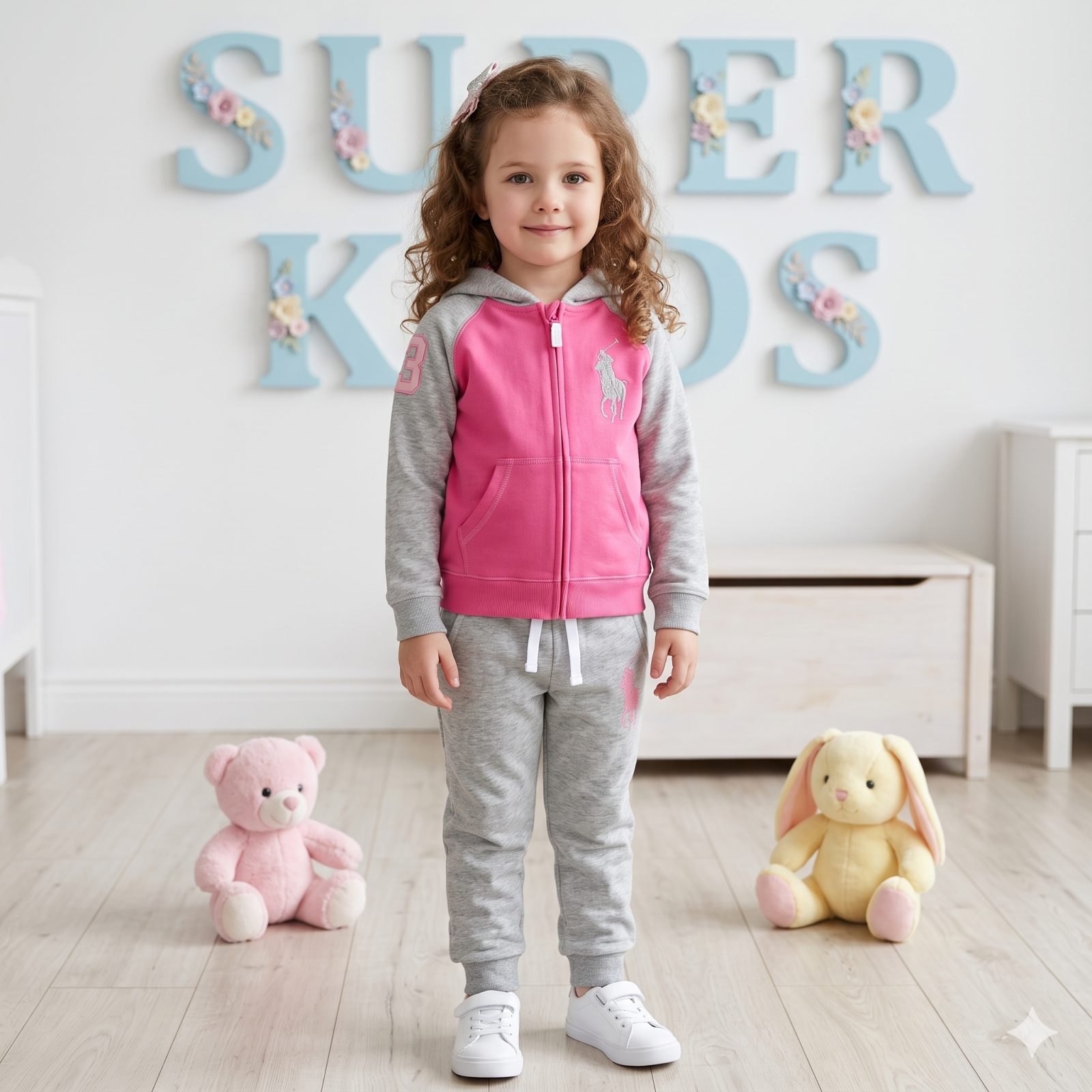 Sudadera polo rosado/gris