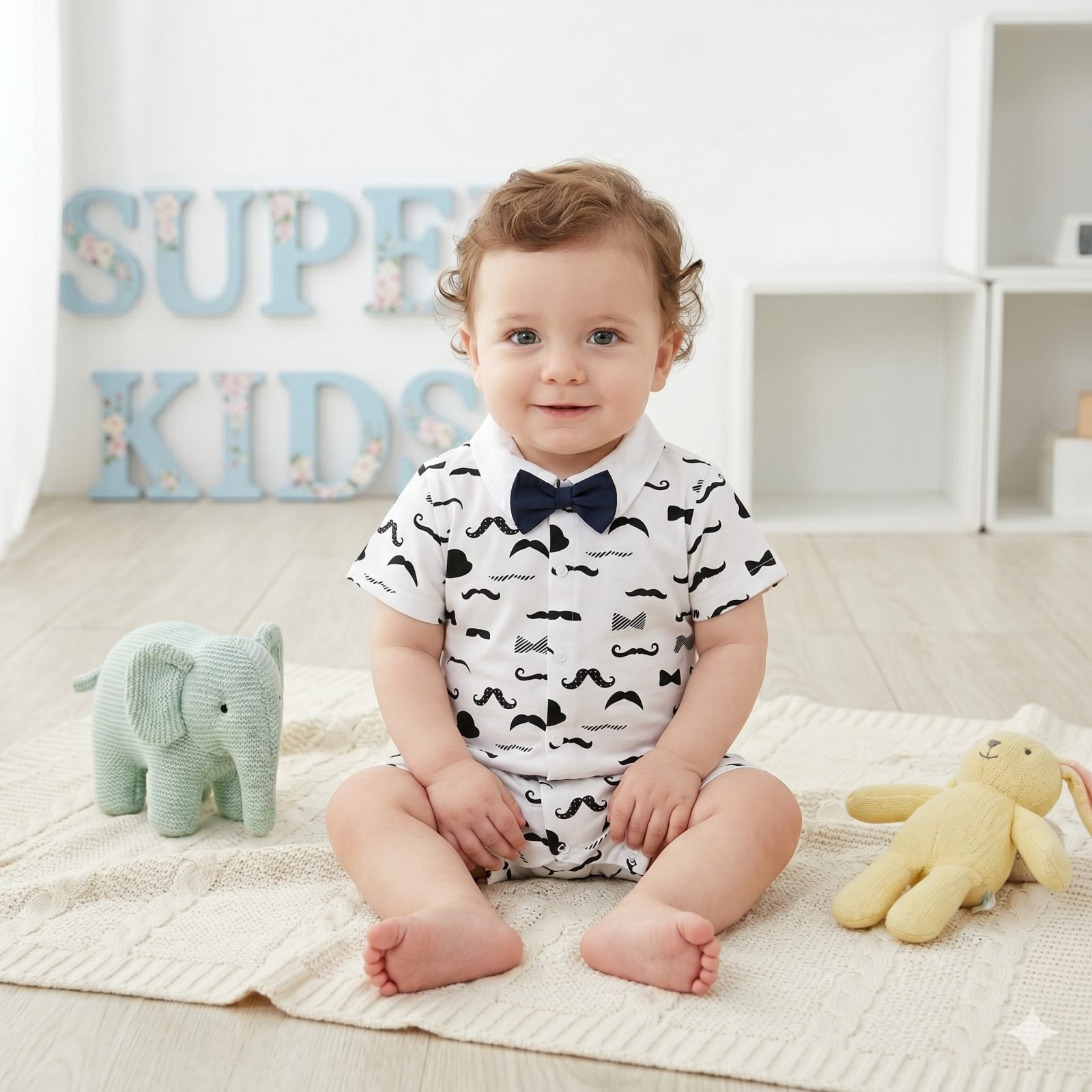 Mameluco blanco mostachos short
