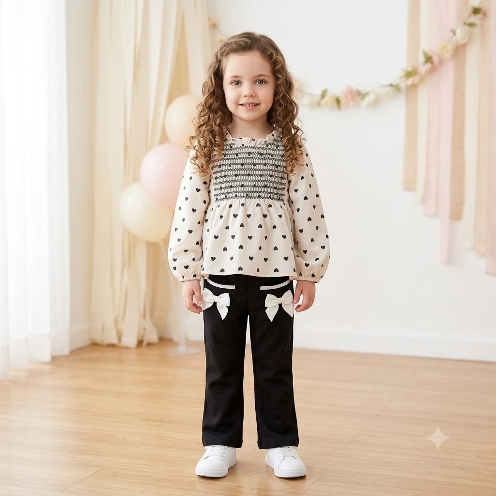 Conjunto leggins negro blusa beige corazones - Conjuntos Set x3 (foto 2)