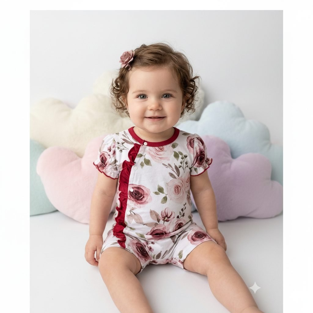 Mameluco Blanco/rojo rosas - Mamelucos/Enterizos $25.000