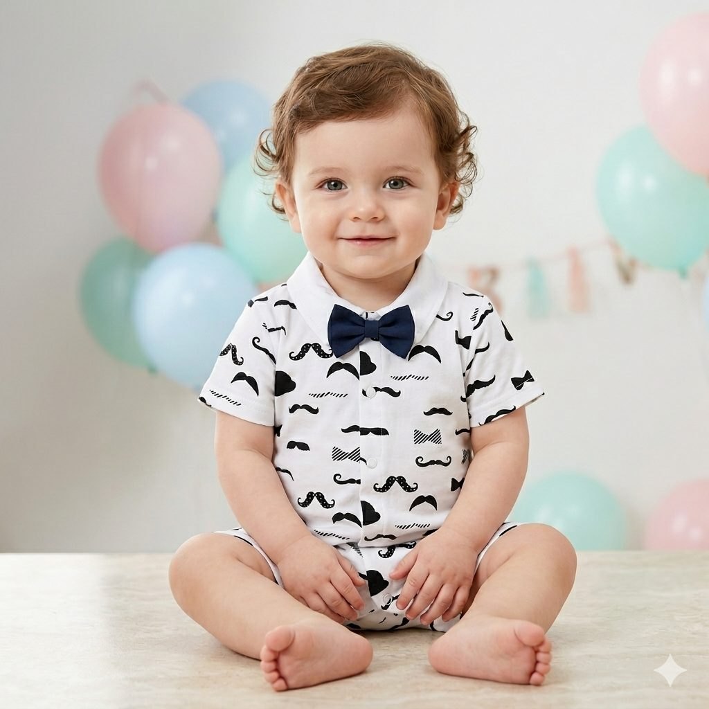 Mameluco blanco mostachos short - Mamelucos y Conjuntos Elegantes (foto 3)