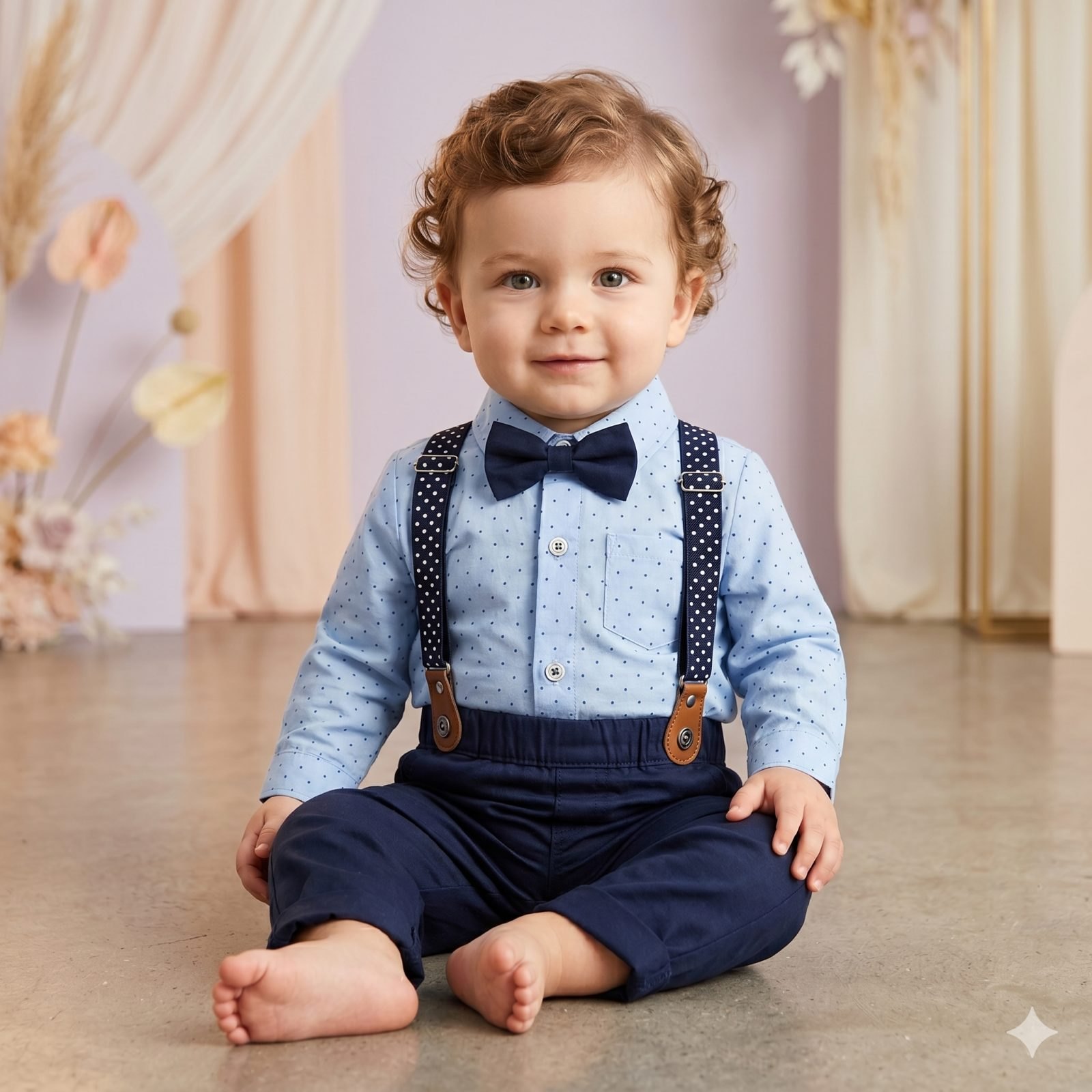 Conjunto camisa azul tirantes lunares - Mamelucos y Conjuntos Elegantes (foto 2)