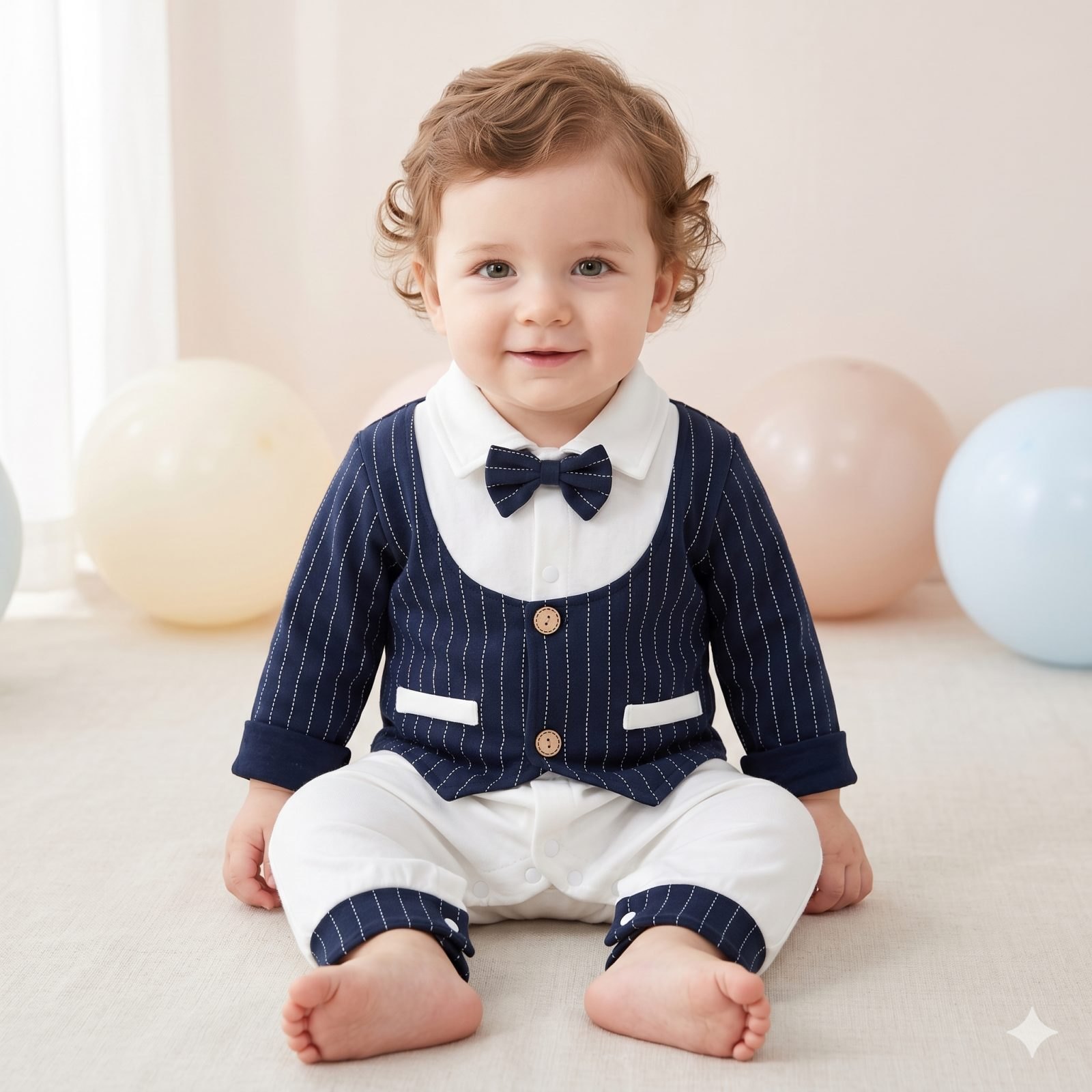 Mameluco blanco/azul chaleco - Mamelucos y Conjuntos Elegantes (foto 3)