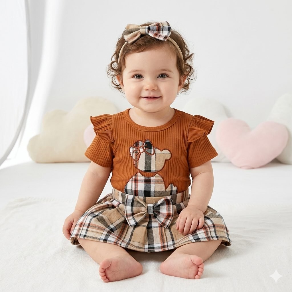 Conjunto body y falda osita cafe - Conjuntos Falda