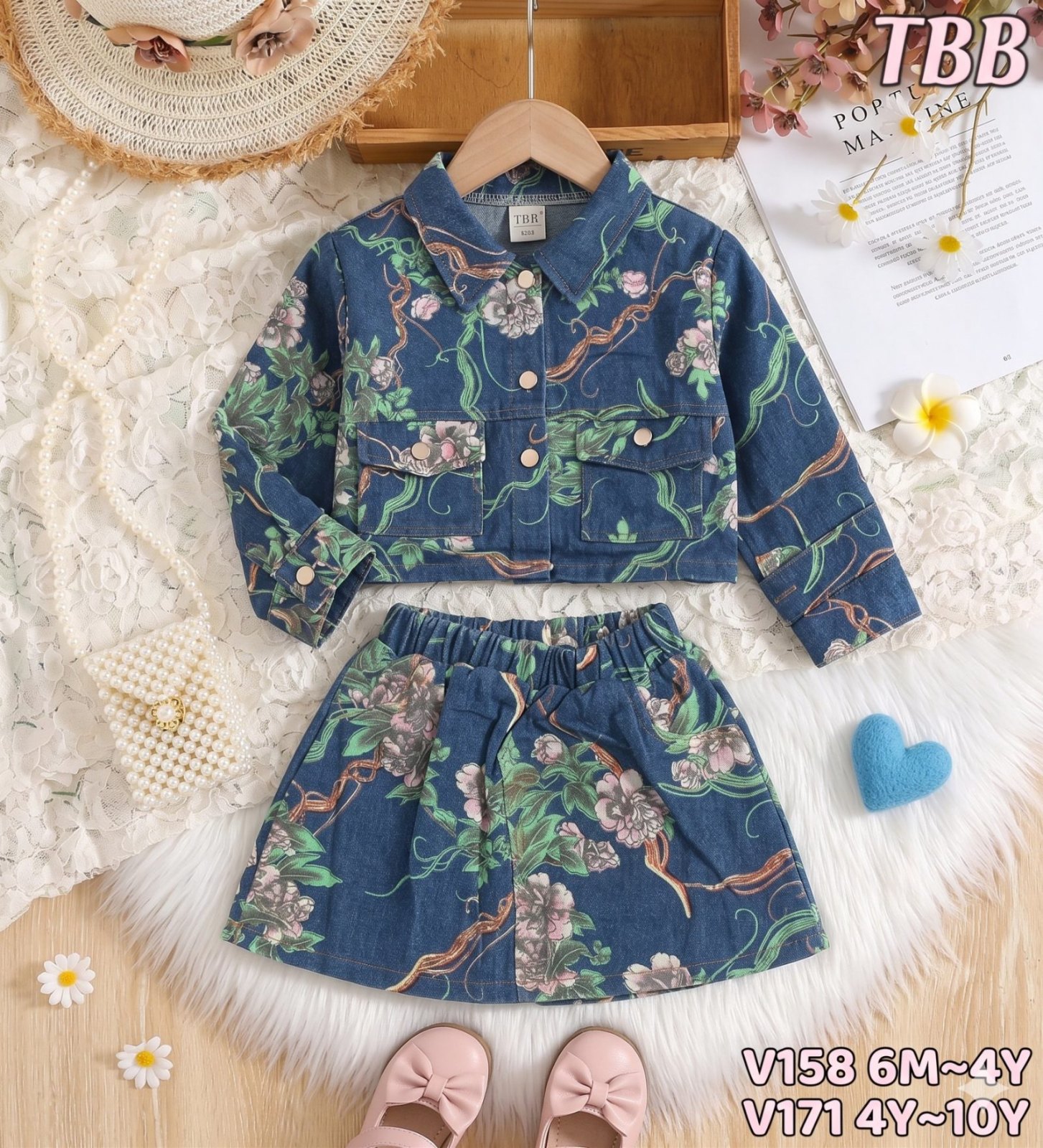 Conjunto falda azul flores - Vestidos (foto 3)