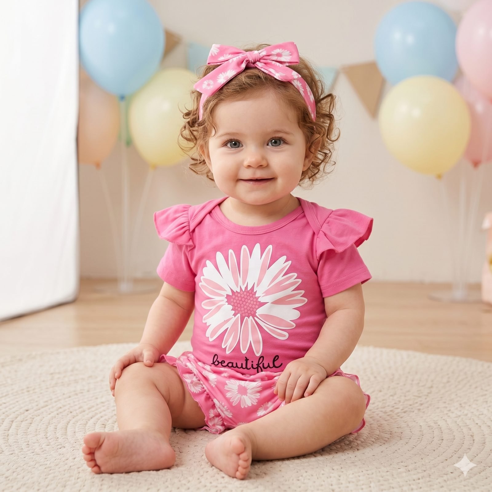 Conjunto short rosado margaritas - Conjuntos Short (foto 3)