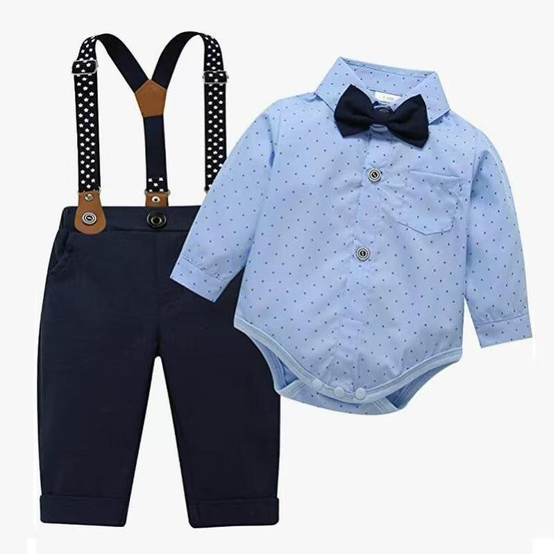 Conjunto camisa azul tirantes lunares - Mamelucos y Conjuntos Elegantes (foto 3)