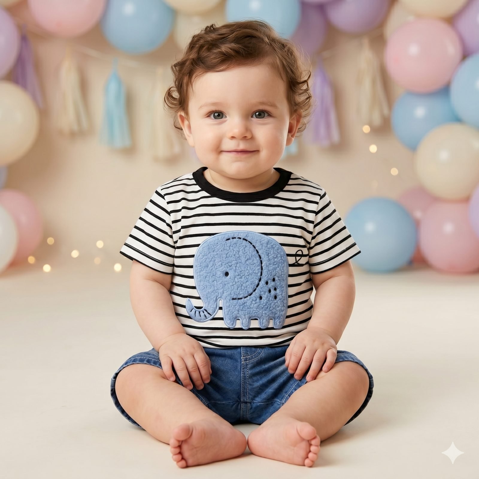 Conjunto short jeans buso rayas elefante. - Conjuntos Short (foto 2)