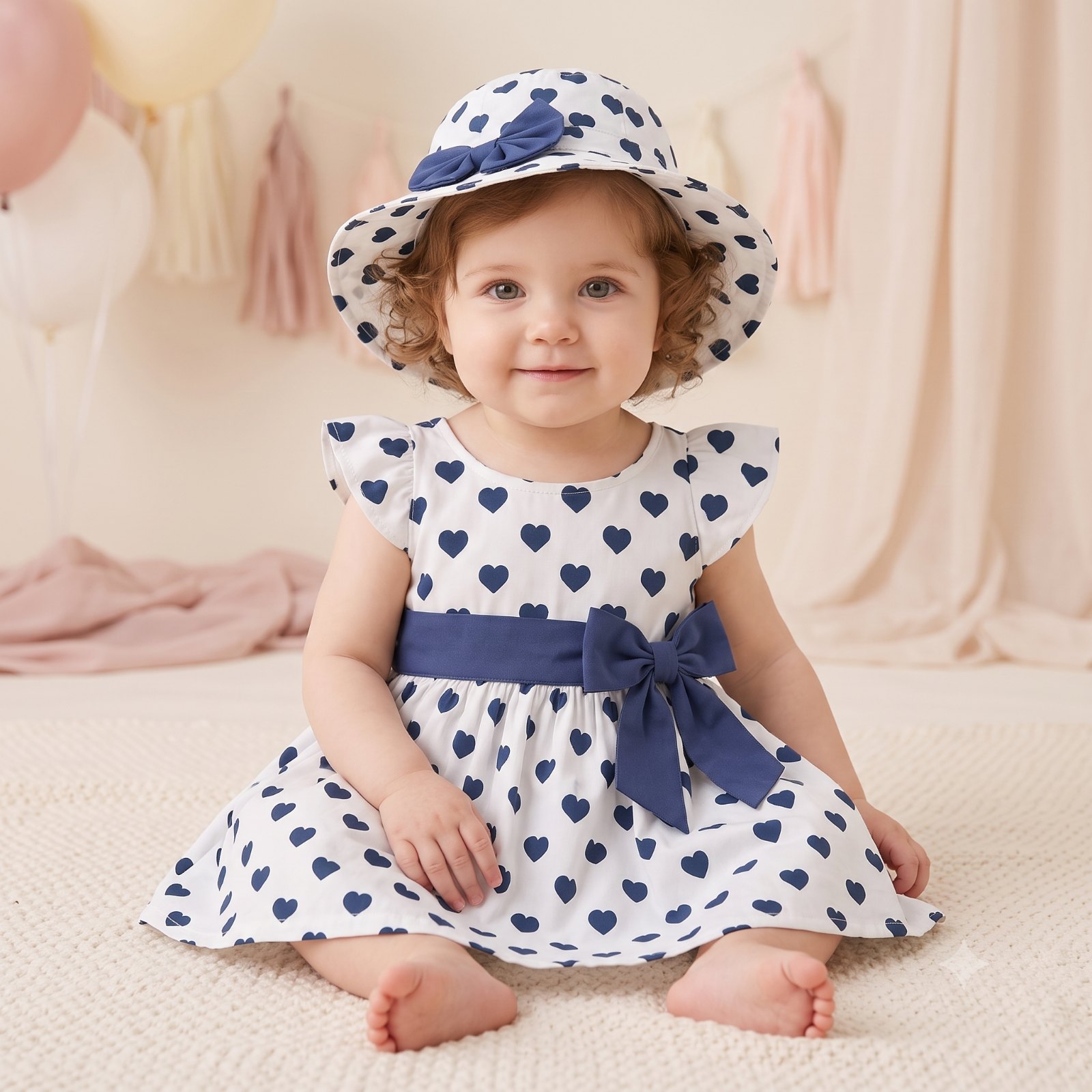 Vestido blanco corazones azules - Vestidos Elegantes