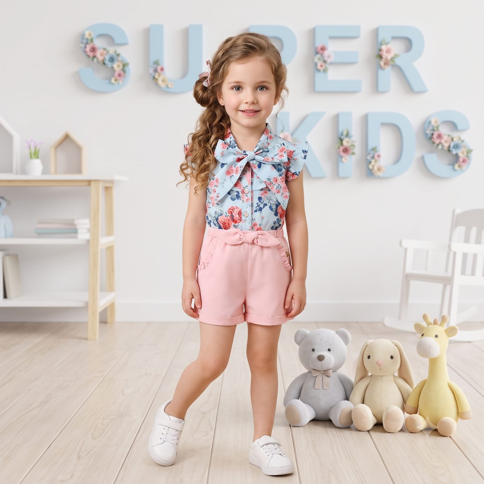 Conjunto Short Blusa manga sisa flores