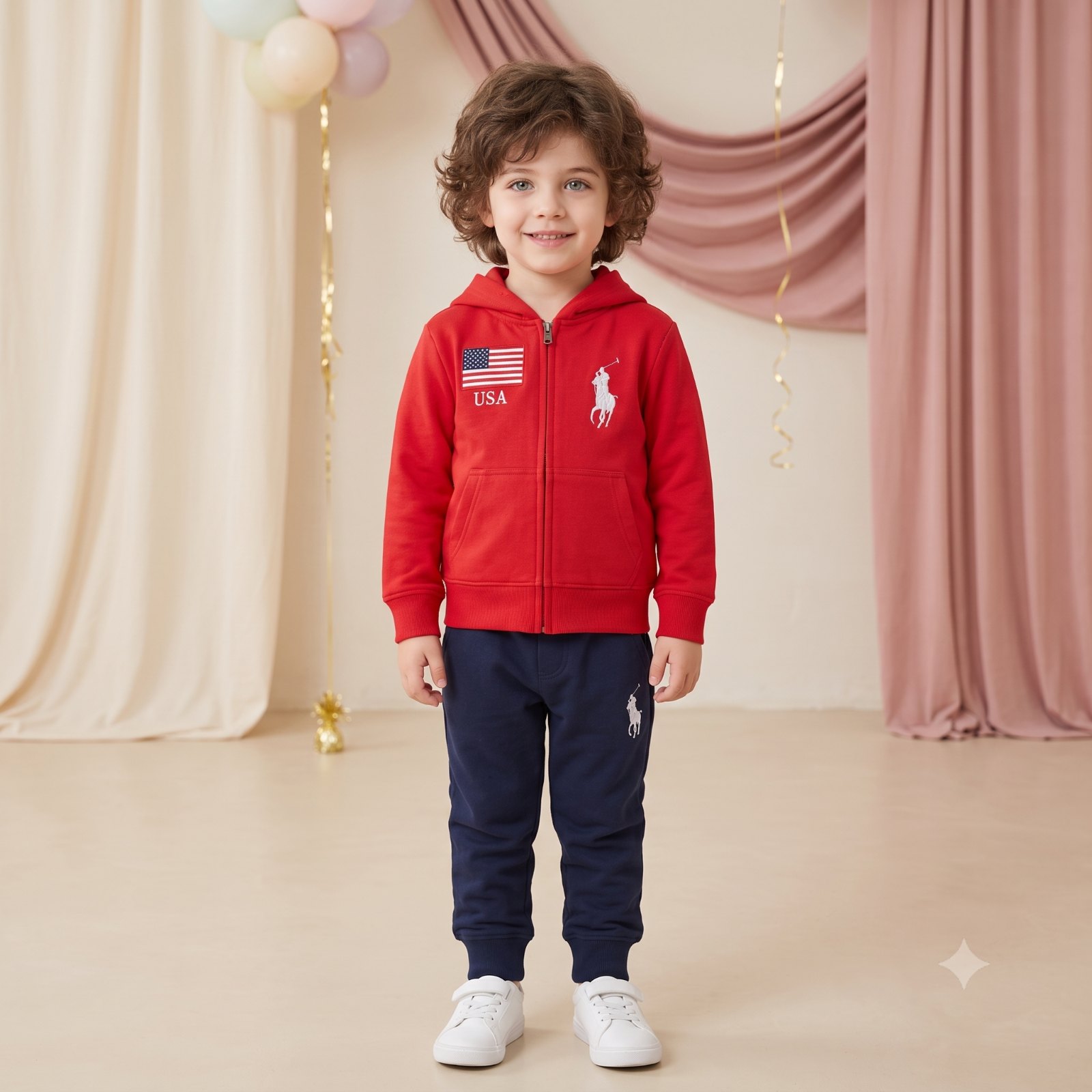 Sudadera polo con bandera de usa roja