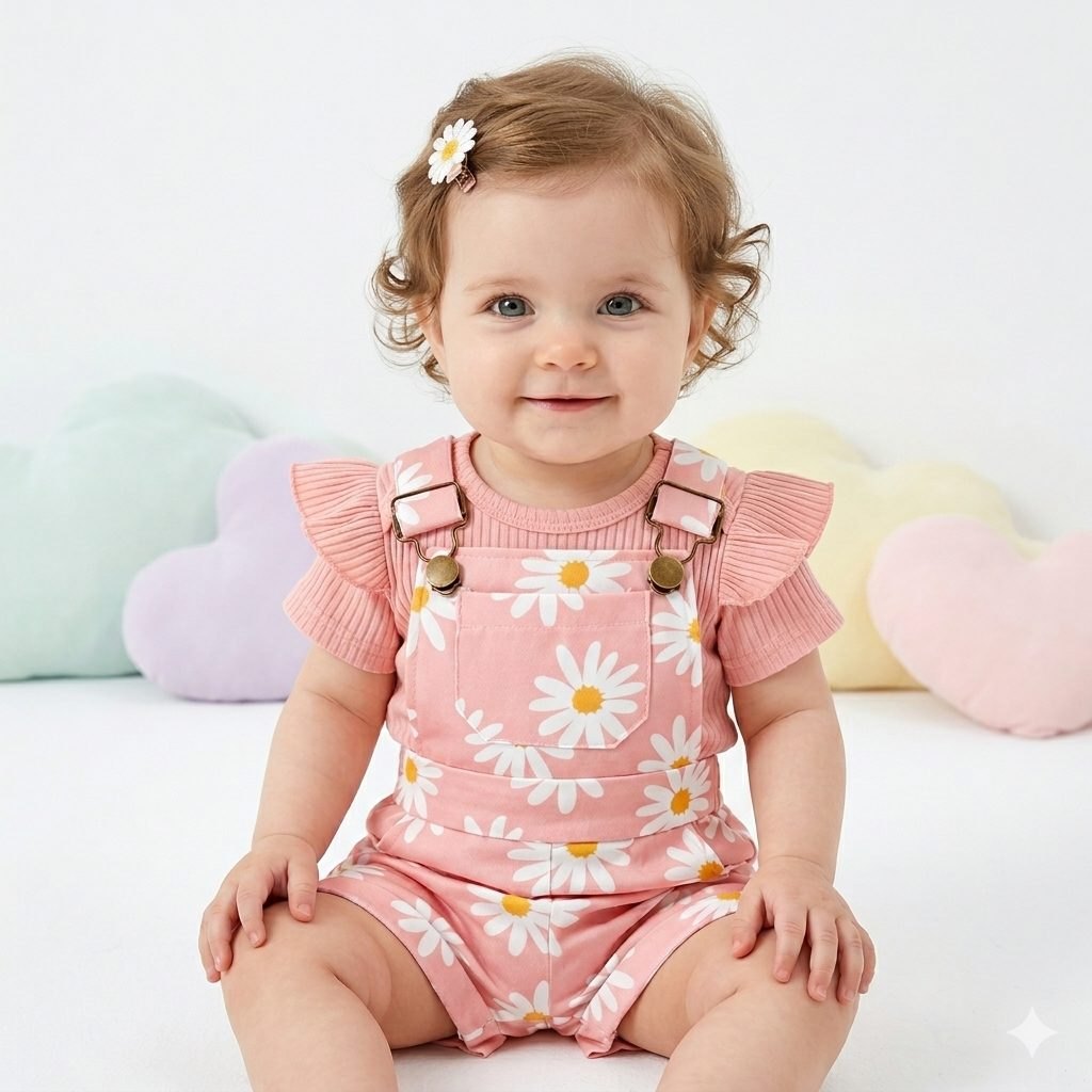 Conjunto Overol rosado margaritas