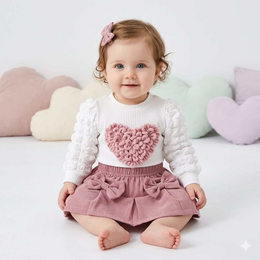 Conjunto blusa blanca corazon rosada - Conjuntos Falda