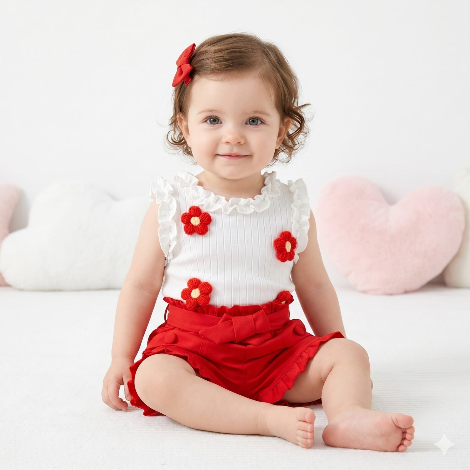 Conjunto short rojo blusa manga sisa.