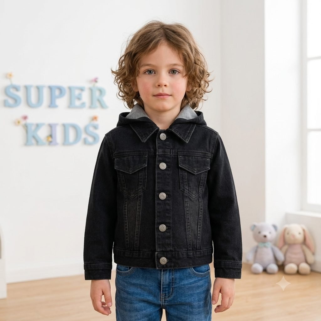 Chaqueta de jeans negra con capota