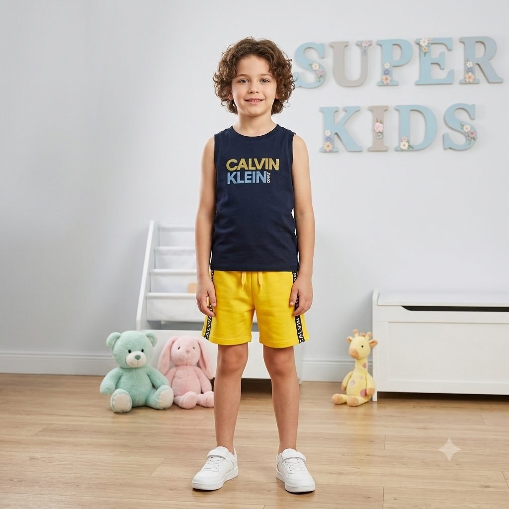 Conjunto short buso manga sisa azul/amarillo
