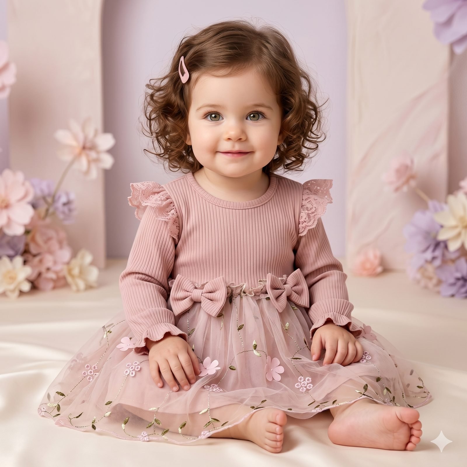 Vestido palo de rosa algodón y tutu flores