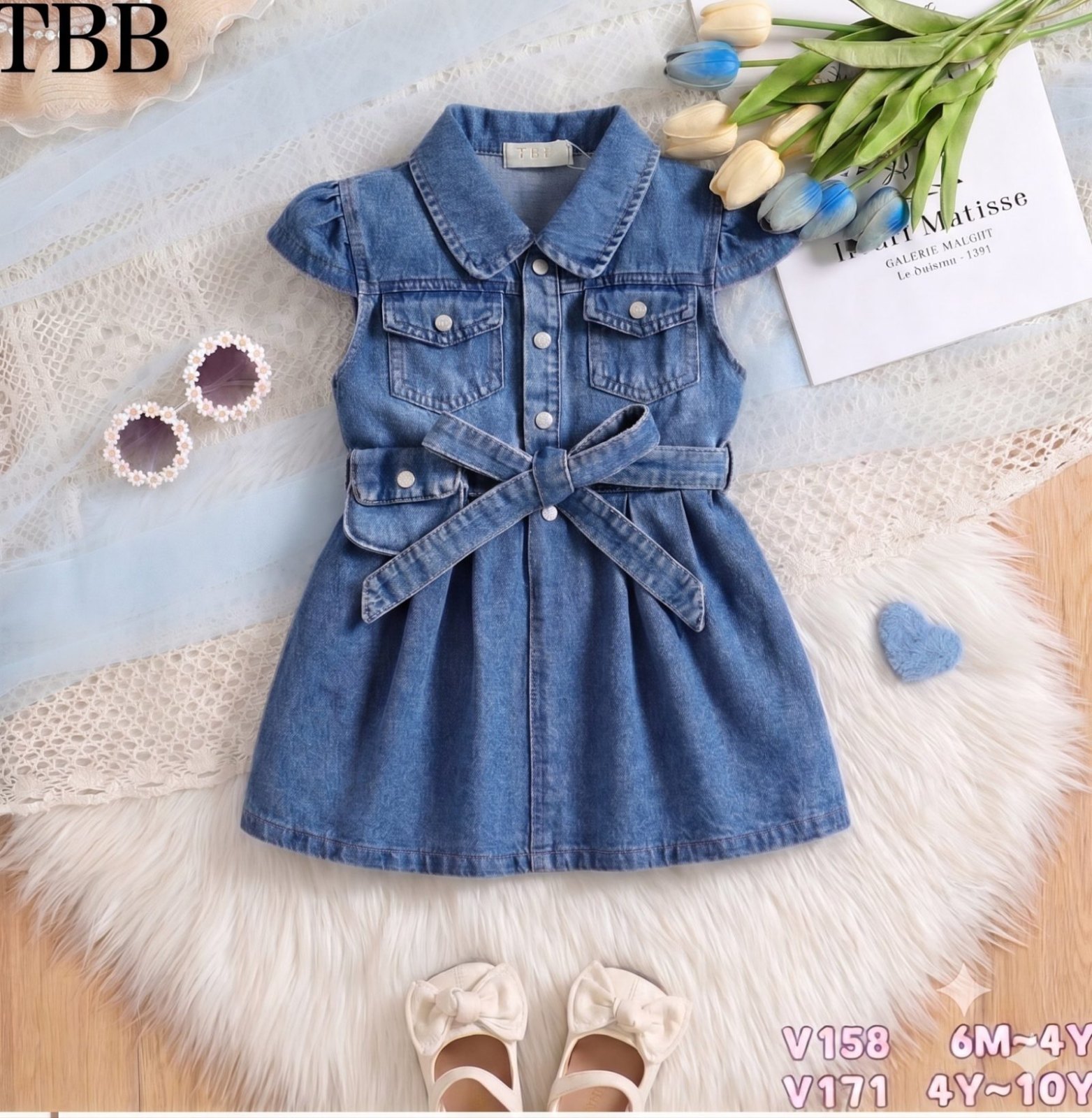 Vestido azul con bolsillo en cinturón. Manga corta. - Vestidos (foto 3)