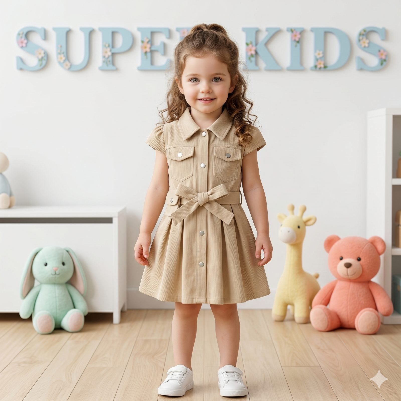 Vestido beige manga corta