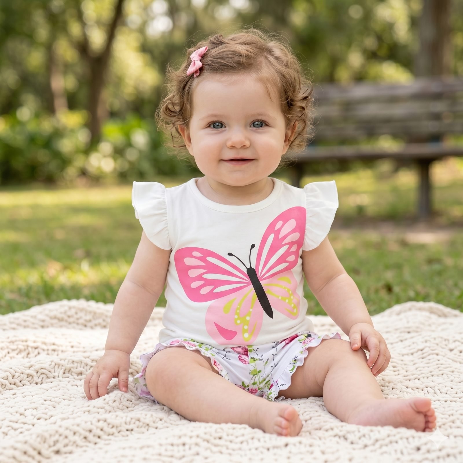 Conjunto short blanco flores y mariposa - Conjuntos Short (foto 4)
