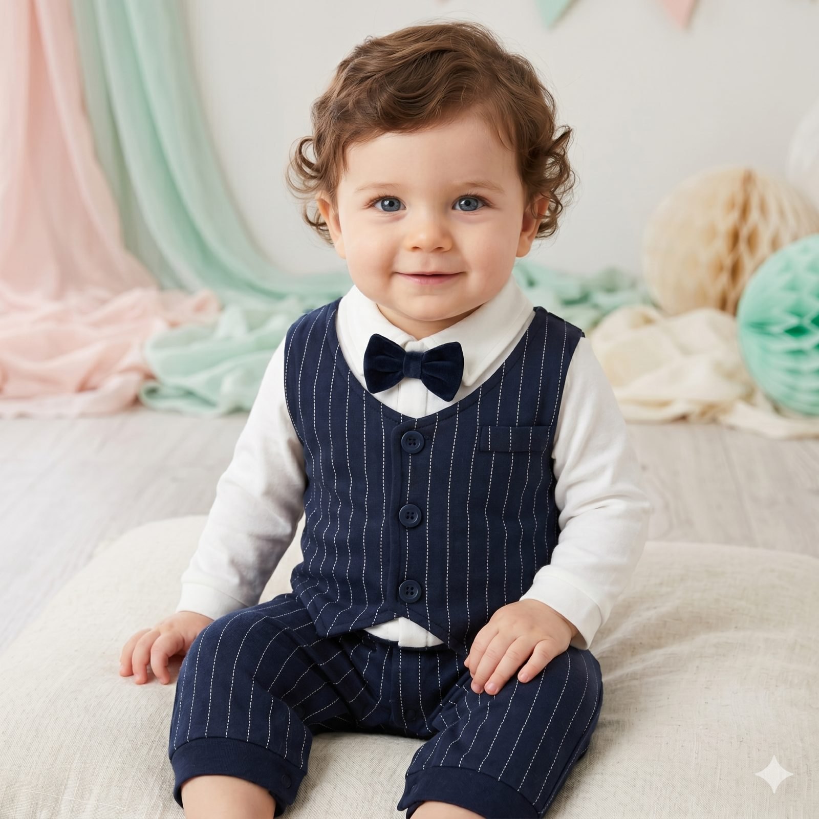 Mameluco azul/blanco rayas chaleco. - Mamelucos y Conjuntos Elegantes (foto 3)