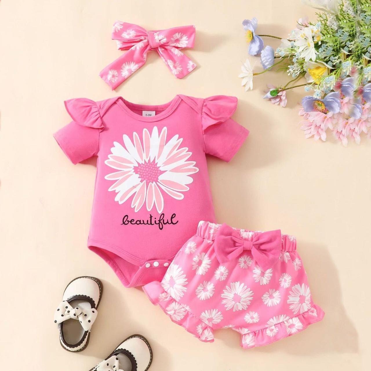 Conjunto short rosado margaritas - Conjuntos Short (foto 4)